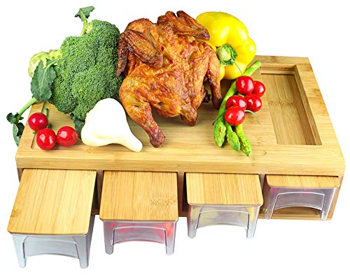 Premium Bamboo Cutting Board with 4 Removable Trays & Storage Lids - Non-Slip Juice Grooves & Handles for Easy Food Prep - Perfect for Kitchen, Meal Prep, and Entertaining
