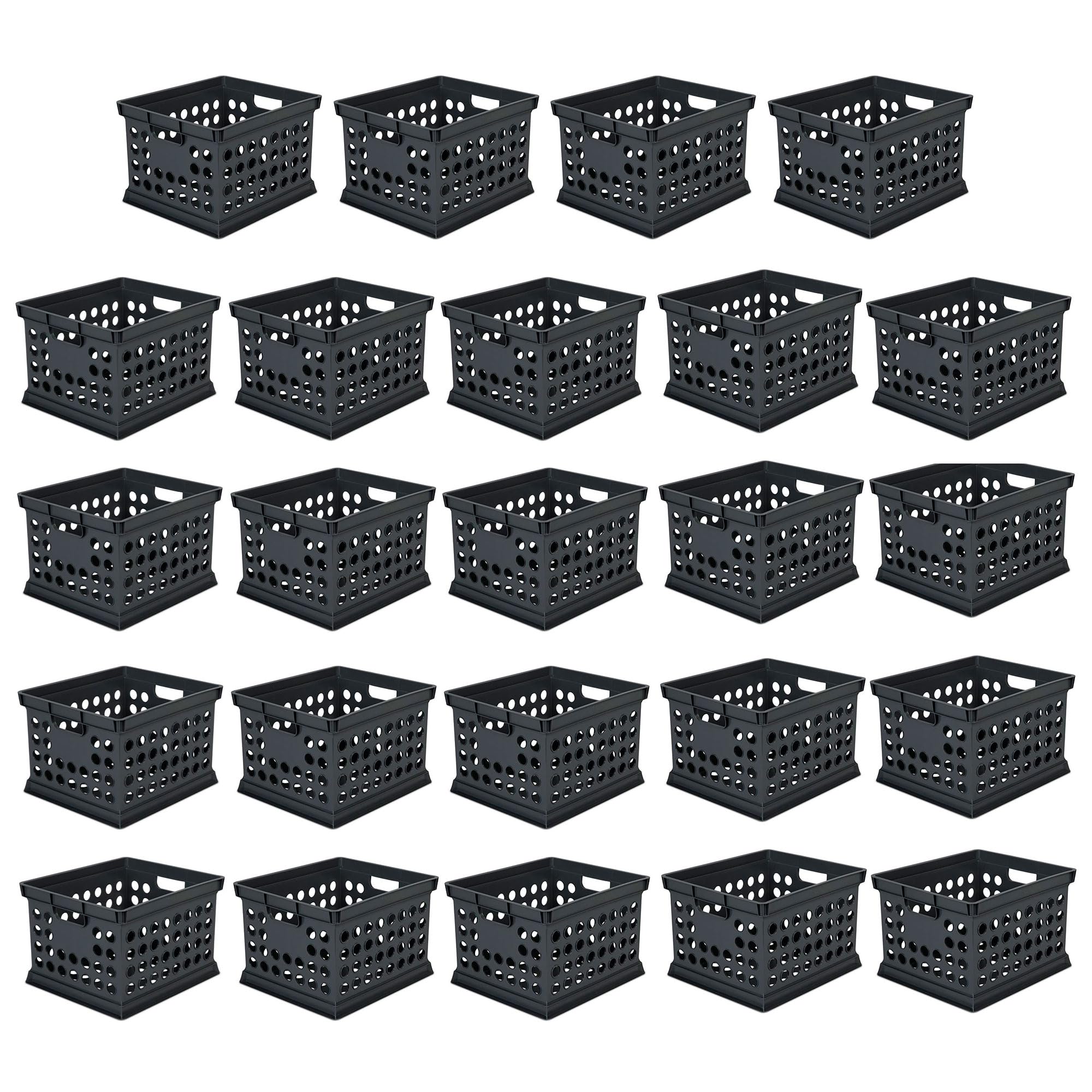 Sterilite Stackable Plastic Storage Bins with Handles - 24-Pack Black Organizer Crates for Home Office, Dorm Room, Garage & Utility Organization | Perfect for File Storage, Closet Organization & Moving Supplies