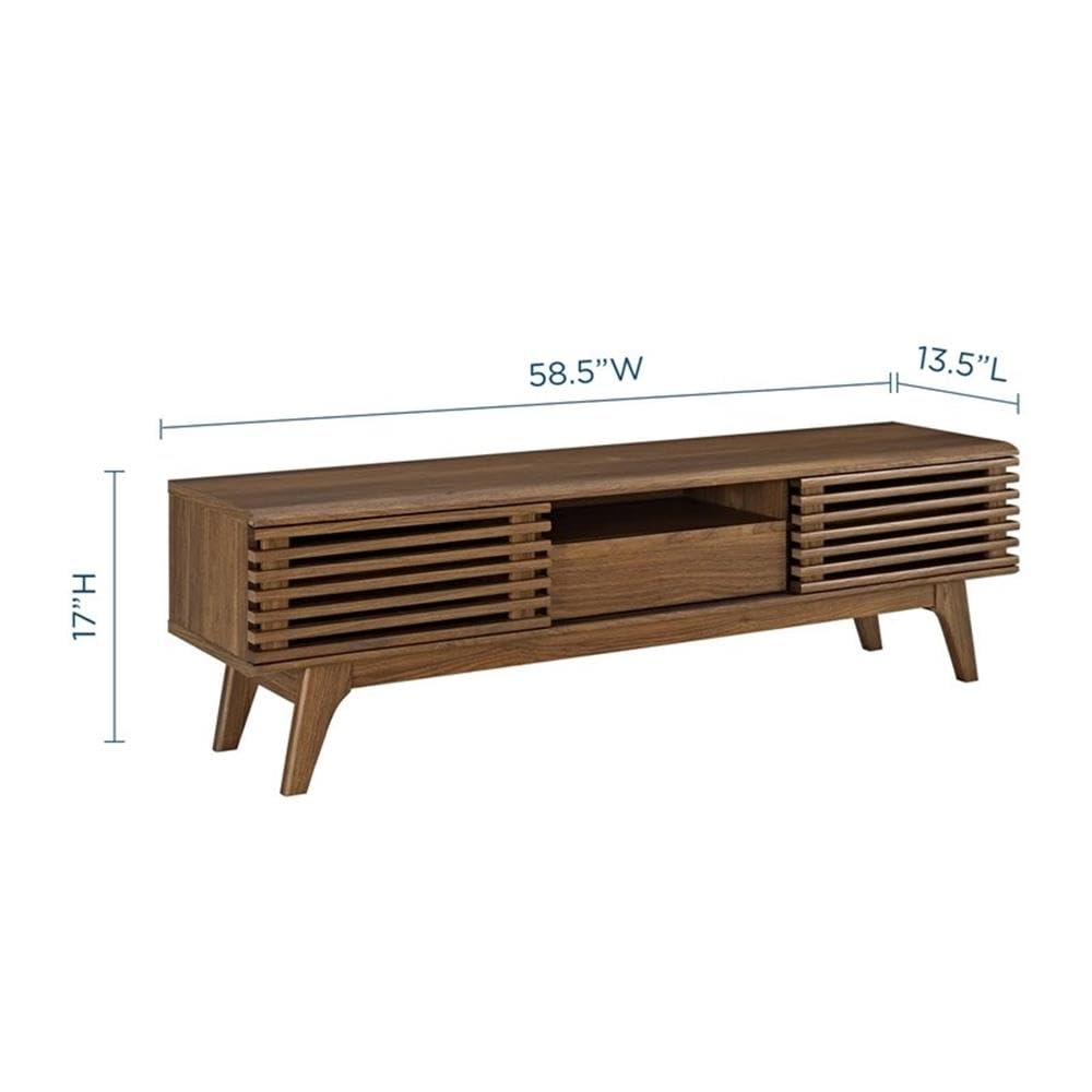 Allora 2-Shelf Modern Walnut Wood TV Stand for 55-59 Inch Flat Screen TVs - Entertainment Center with Storage for Living Room, Bedroom & Home Theater
