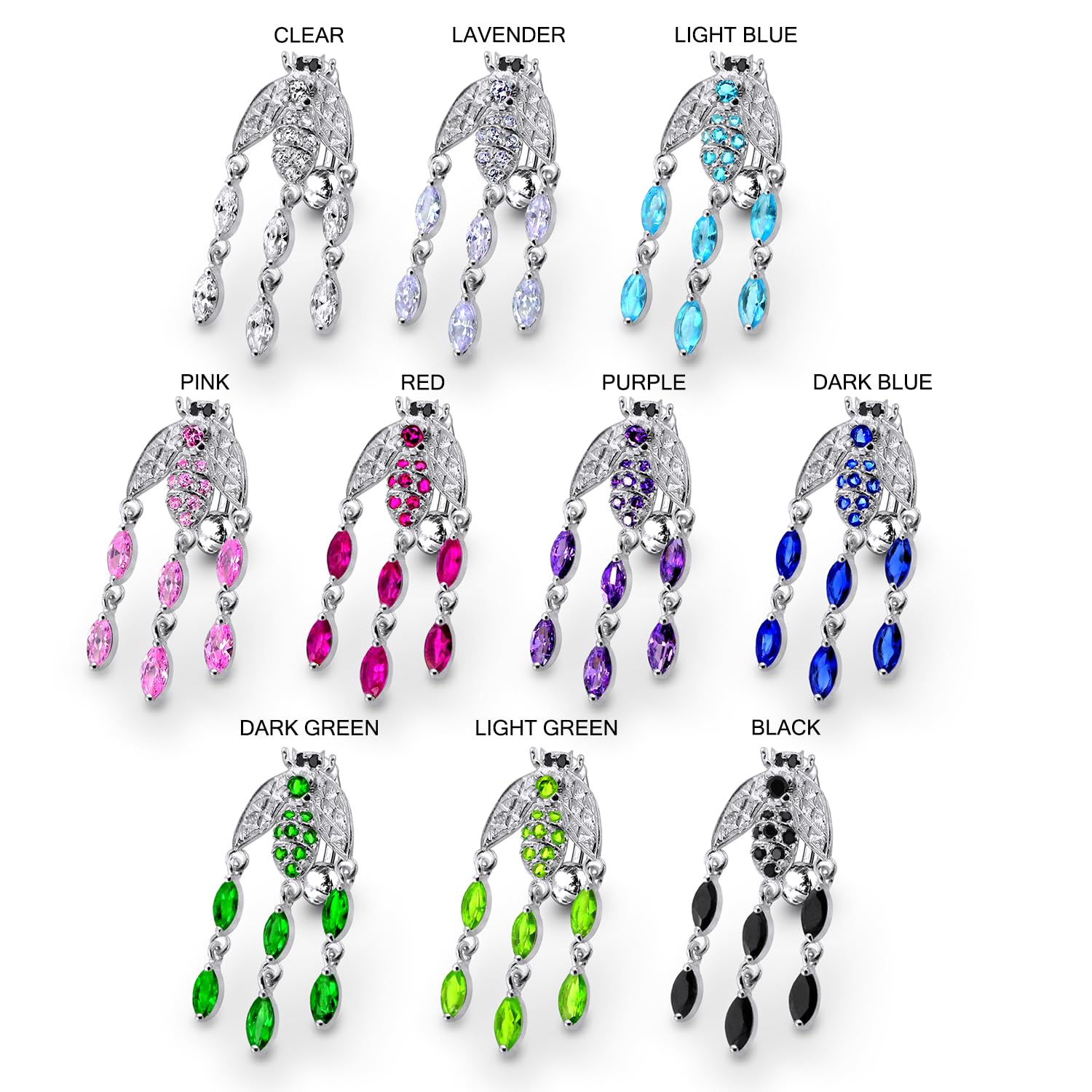 CZ Gemstone Hornet Earrings with Chandelier Dangle - 925 Sterling Silver Body Jewelry for Women - Perfect for Parties, Weddings & Special Occasions