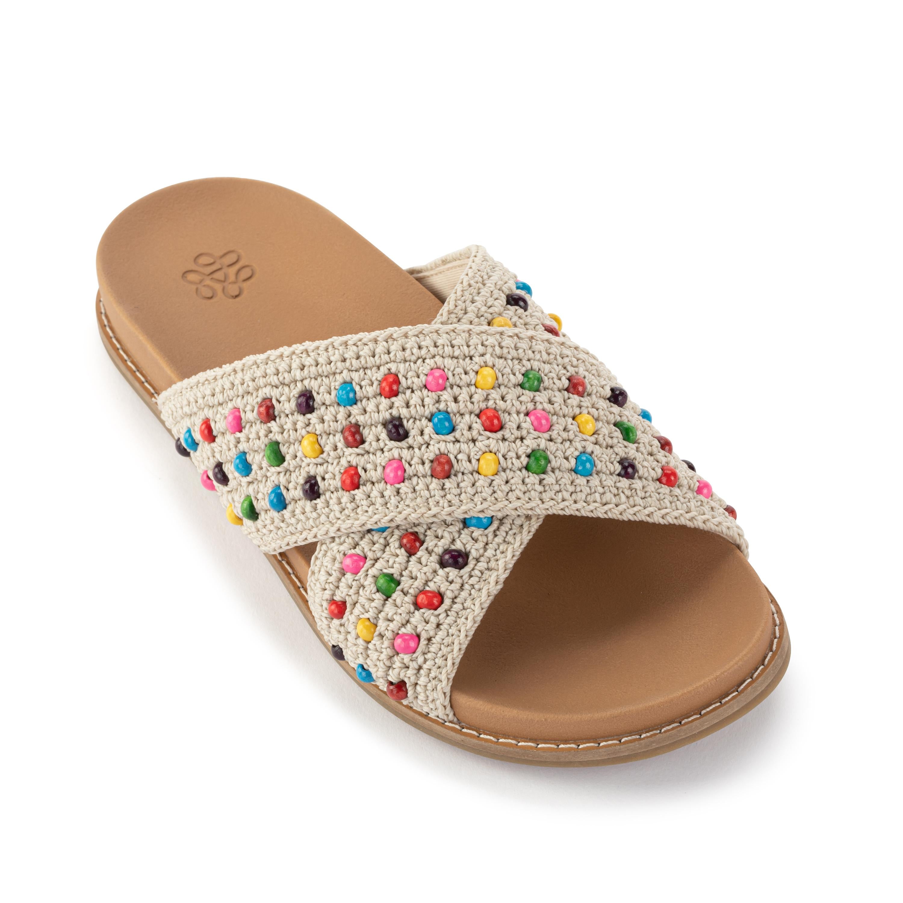 Hand Crochet Penelope Sandal with Ecru Multi Beads - Boho Chic Women's Summer Sandals for Beach, Vacation & Casual Outfits