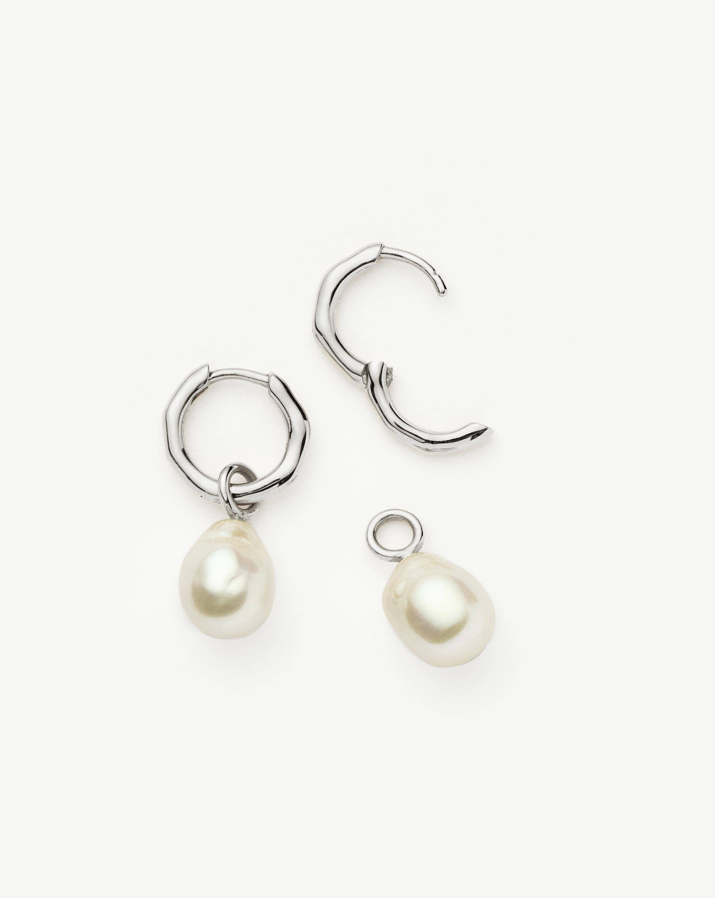 14K Solid White Gold Baroque Pearl Hoop Earrings | Organic Pearls for Women | Elegant Jewelry for Weddings, Parties & Special Occasions