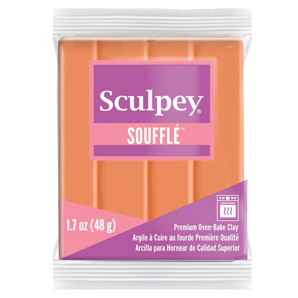 Premium Sculpey Soufflé™ Polymer Oven-Bake Clay - Non Toxic Pumpkin Orange 1.7 oz Bar for Jewelry Making, DIY Crafts & Mixed Media | Lightweight Modeling Clay for Holiday Decorations, Miniatures & Home Decor Projects
