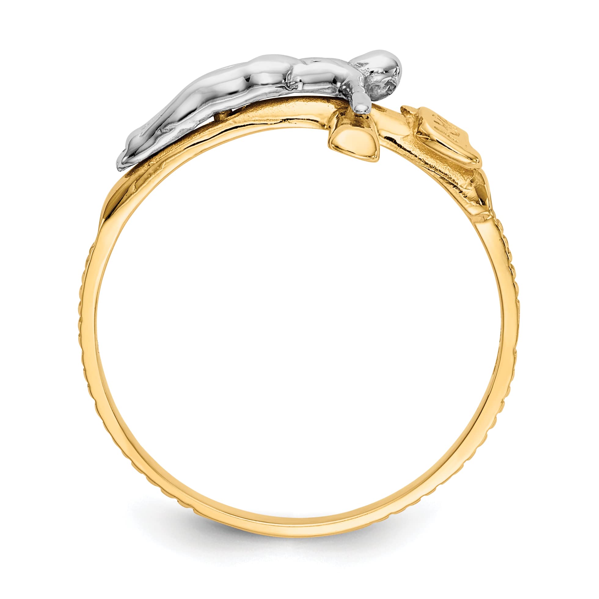 14K Solid Gold Two-Tone Polished INRI Crucifix Ring for Women & Men - Size 6.75 - Religious Jewelry for Baptism, Confirmation & Everyday Faith Wear
