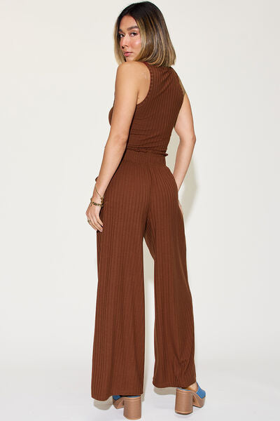 Basic Bae Full Size Ribbed Tank Top and Wide Leg Pants Set - Women's Casual Lounge Outfit for Home, Yoga & Streetwear Fashion