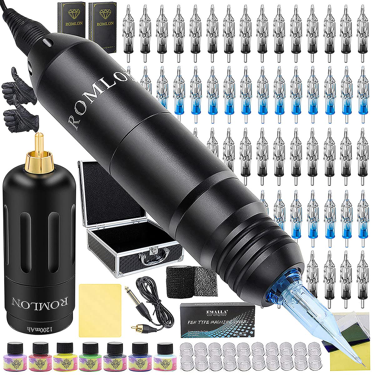 Professional Tattoo Kit for Beginners - Complete Rotary Tattoo Machine Set with Power Supply, 40Pcs Cartridge Needles & Tattoo Ink | Perfect for Home Tattooing, Professional Artists & DIY Tattoo Enthusiasts