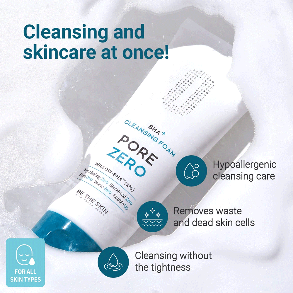 Be The Skin BHA+ Pore Zero Cleansing Foam 150g - Deep Pore Cleanser for Oily & Acne-Prone Skin | Daily Face Wash for Blackhead Removal & Oil Control | Perfect for Morning & Night Skincare Routine