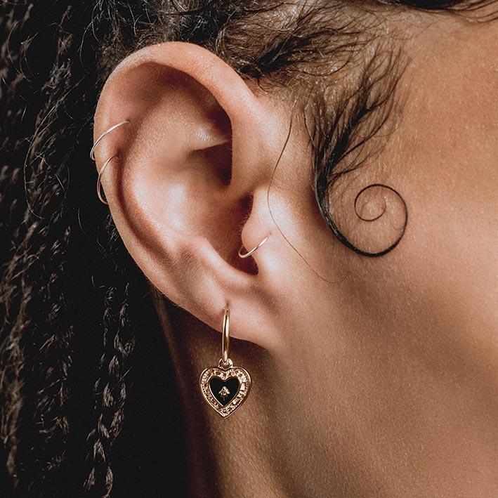 SOLEMN Black Enamel Heart Hoop Earrings - 14K Gold Plated Dangle Earrings for Women | Valentine's Day Gift, Anniversary Present, Romantic Date Night Jewelry