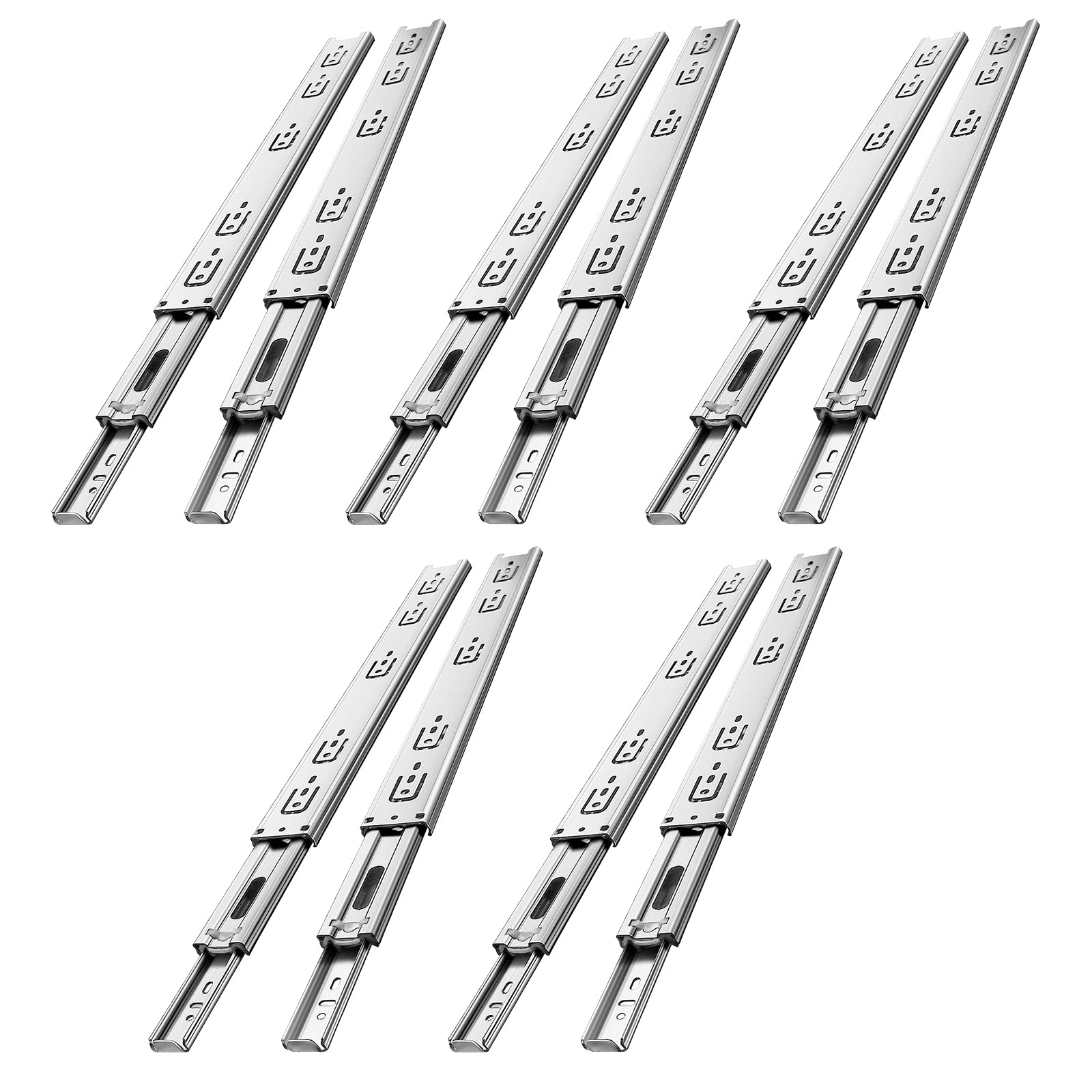 AOLISHENG 5-Pair Full Extension Drawer Slides 8-24 Inch Heavy Duty Ball Bearing Side Mount Rails - 100 LB Load Capacity for Dressers, File Cabinets, Kitchen Cabinets & Trash Cans (Silver)