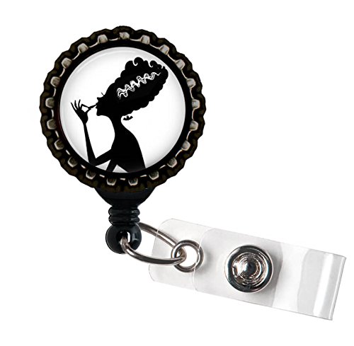 Frankenstein Bride Makeup Black Retractable Badge Reel ID Tag Holder - Perfect for Nurses, Teachers, and Halloween Cosplay | Geek Badges