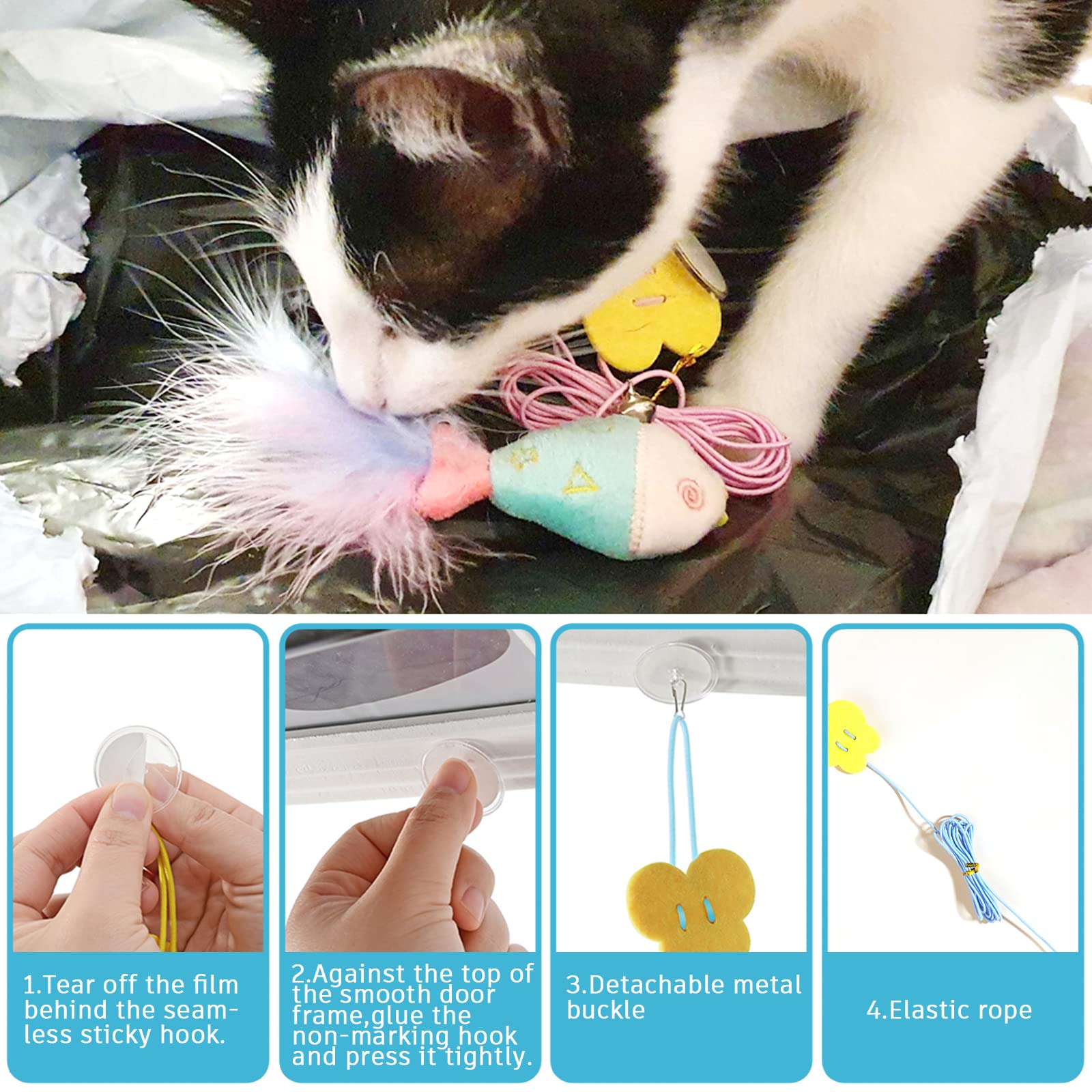 Sobirdos 4-Pack Retractable Cat Hanging Toys - Interactive Exercise Rope for Indoor Cats - Fun Door Bouncing & Jumping Play - Perfect for Playtime, Training & Keeping Cats Active