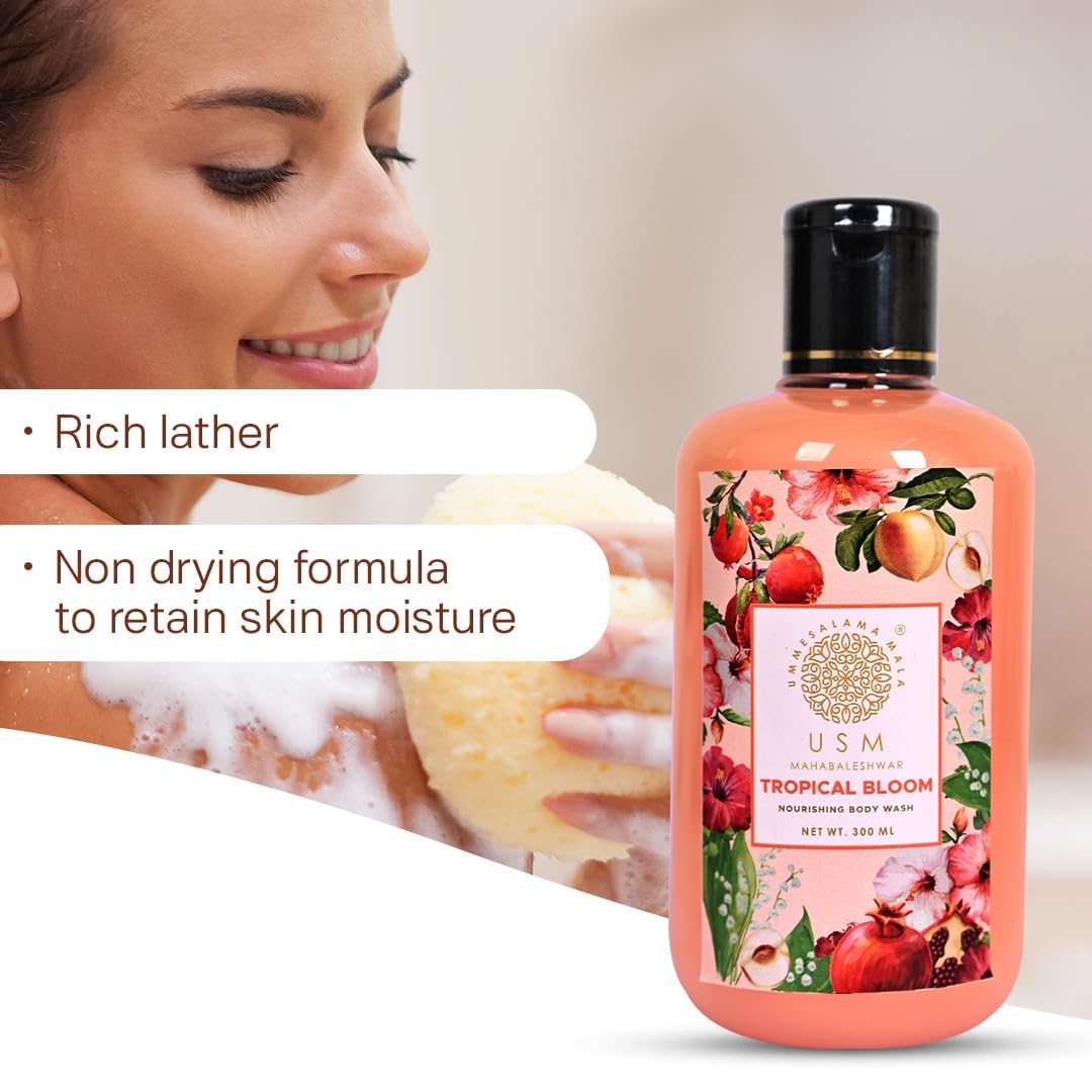 USM Mahabaleshwar Tropical Bloom Body Wash 300ml - Hydrating Shower Gel for Men & Women, Tan Removal & Skin Brightening - Perfect for Daily Use, Gym & Travel