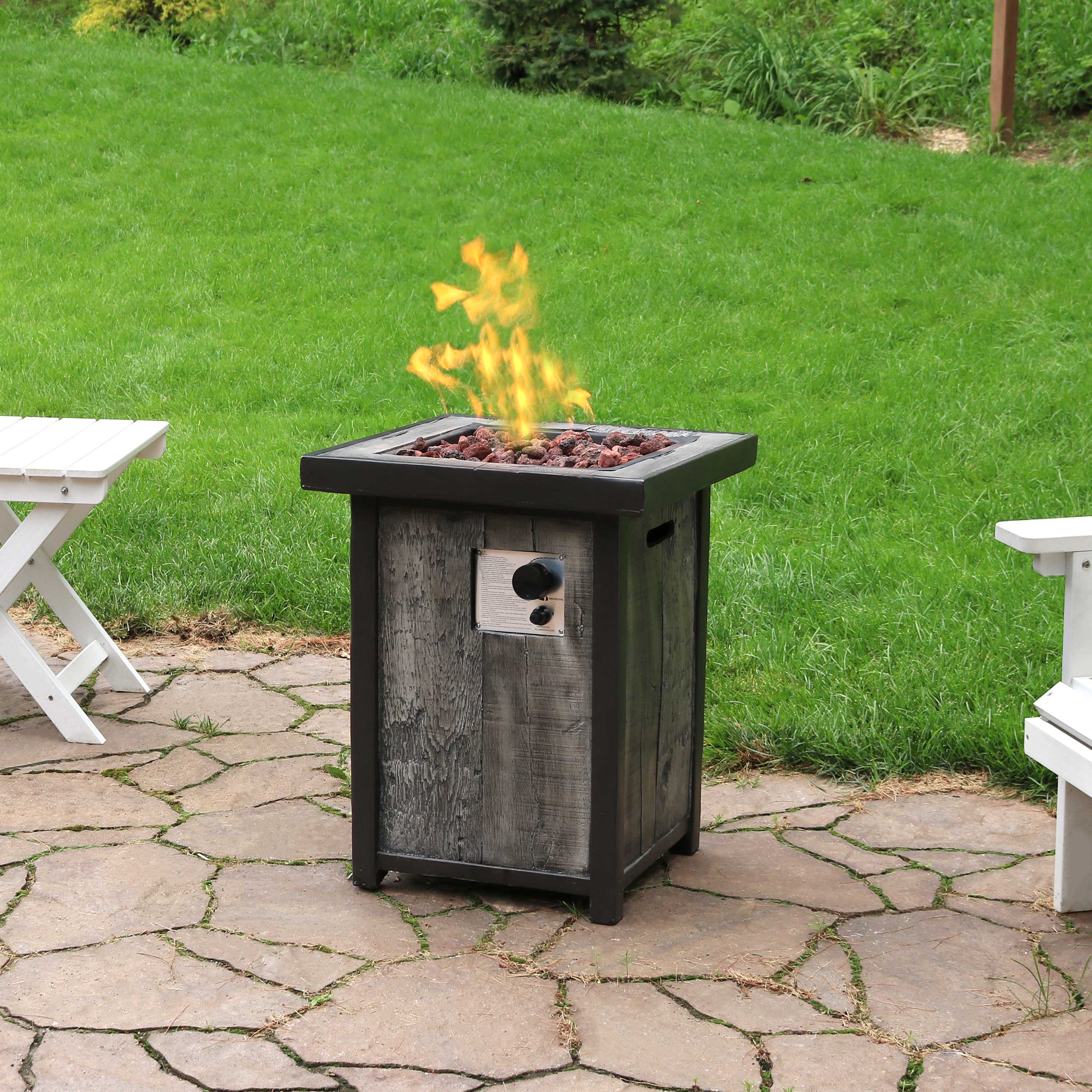 Sunnydaze Outdoor Propane Gas Fire Pit Table - 25 Inch Weathered Wood Look Patio Heater for Backyard, Deck, Garden & Camping