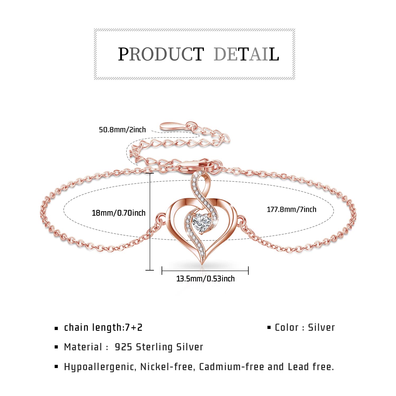 925 Sterling Silver Bracelet for Women - Dinosaur, Rose, Hummingbird, Infinite Love & Elephant Charms | Animal Jewelry Gift for Girlfriend, Wife, Daughter | Perfect for Birthday, Anniversary & Everyday Wear
