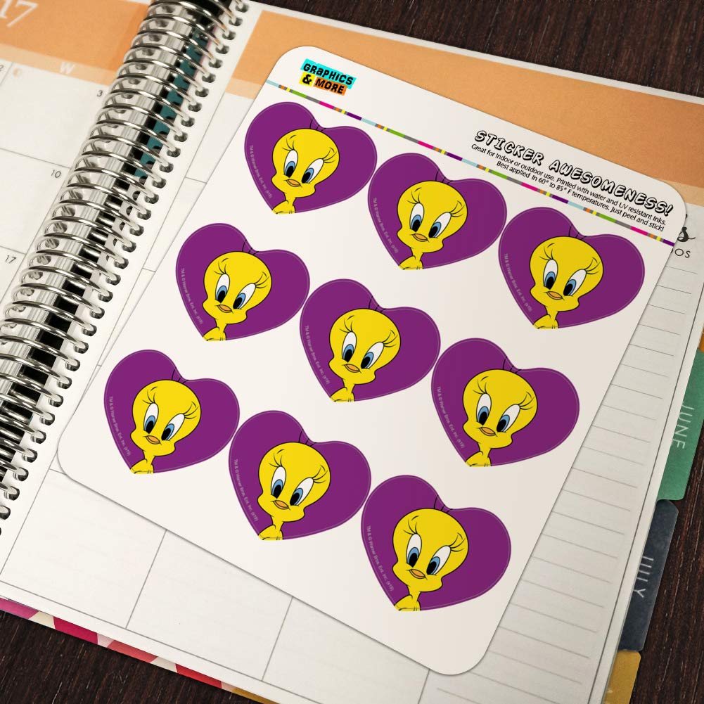 Looney Tunes Tweety Bird Heart Shaped Planner Stickers - Cute Scrapbook Decals for Bullet Journals, DIY Crafts, and School Supplies - Perfect for Valentine's Day, Birthday Gifts, and Party Favors