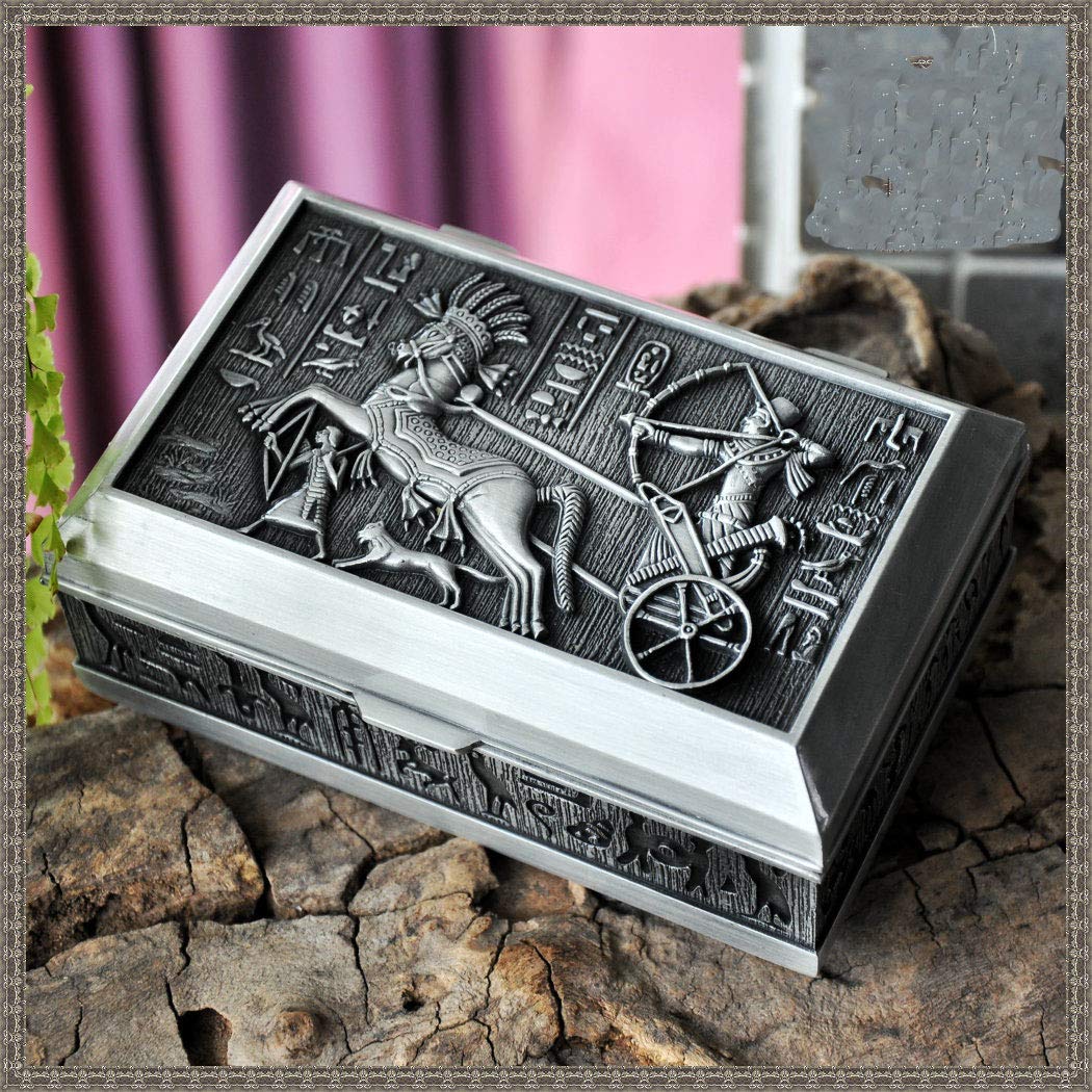 Vintage European Style Jewelry Organizer Box - Ancient Egyptian Inspired Metal Jewelry Storage Case for Rings, Earrings & Necklaces | Perfect for Travel, Home Decor & Gift Giving