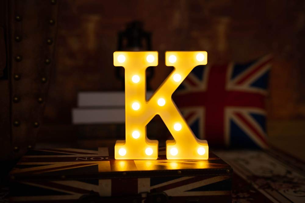 LED Letter Lights - Battery Powered Light Up Sign Letters for Home Decor, Wedding, Birthday Party & Christmas (Letter K) - Perfect for Night Lights, Bar Decor & Festive Celebrations