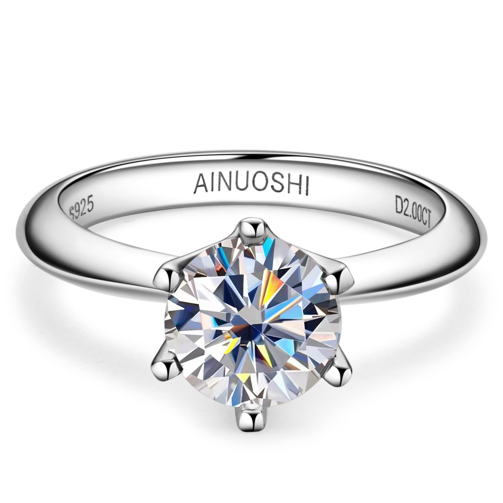 0.5/1/2/3 Carat Moissanite Engagement Ring for Women - 925 Sterling Silver Solitaire Round Cut Wedding Band, D-E Color Grade Anniversary Jewelry Gift for Her - Perfect for Proposals, Weddings, Anniversaries & Special Occasions