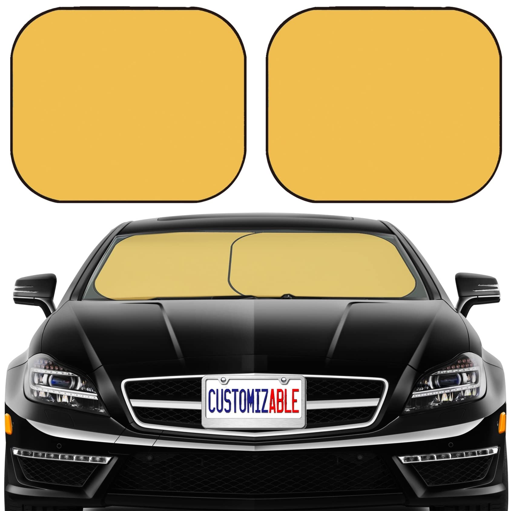 Maizi 2-Piece Foldable Car Windshield Sun Shade - Universal Fit for Sedan, SUV & Truck | Blocks Sun Glare, UV Rays & Heat | Protects Car Interior | Mimosa Color | Perfect for Parking, Road Trips & Summer Protection