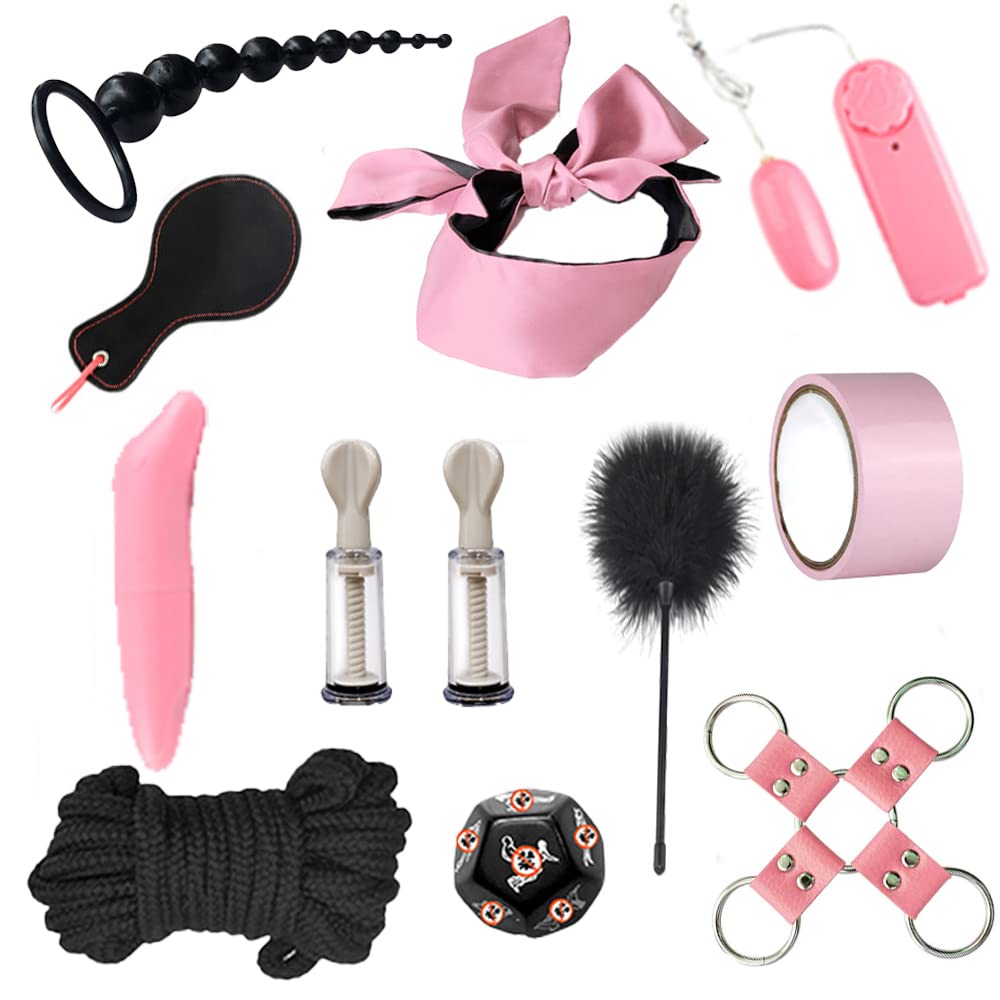 Premium BDSM Bondage Kit - Adjustable Handcuffs, Collar, Ankle Cuffs, Blindfold & Feather Tickler - 32-Piece Adult Toy Set for Couples (Pink) - Perfect for Spicing Up Bedroom Play & Role-Playing Scenarios