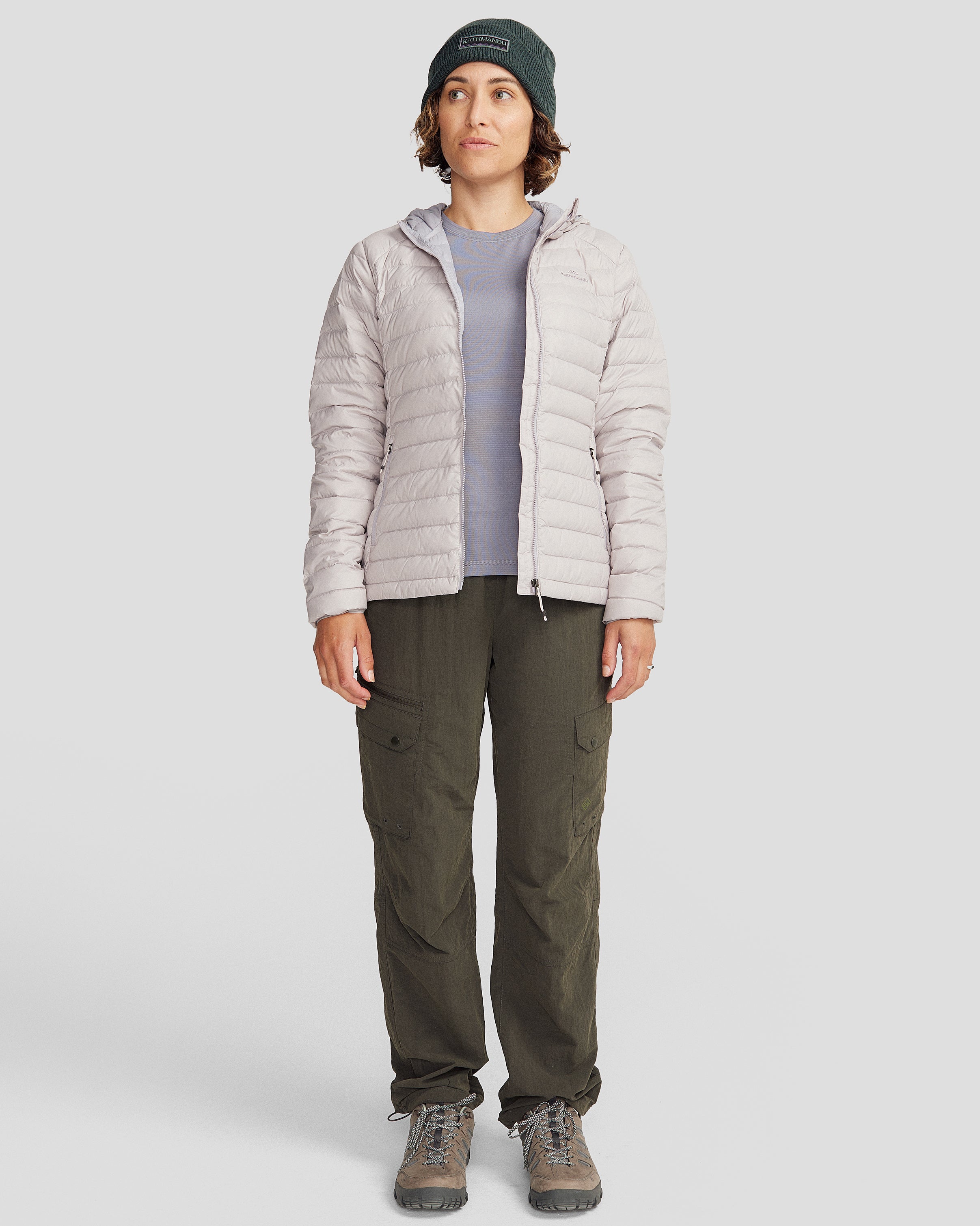 Women's Heli Down Hooded Jacket V3 - Lightweight Warm Winter Coat for Outdoor Activities, Hiking & Travel - Dove Gray