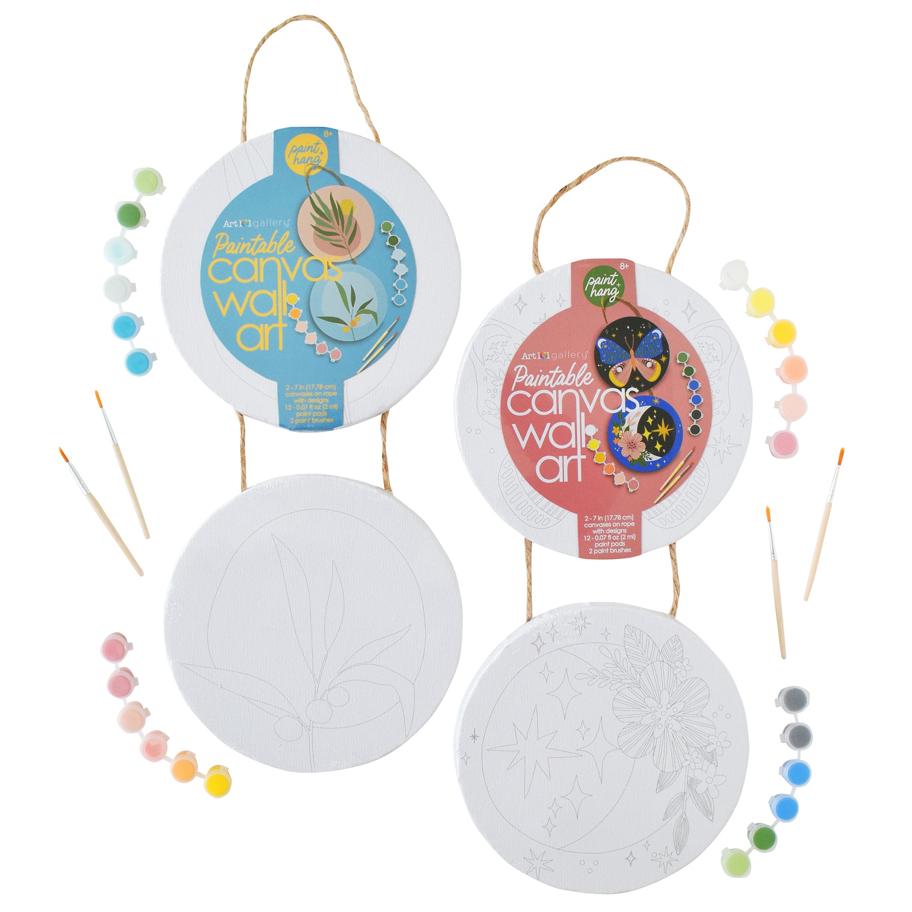 Art 101 Botanical Themed Paintable Circle Canvas Wall Art Kit - 2 Pack DIY Painting Set for Home Decor, Wall Hanging, Gift Idea | Perfect for Living Room, Bedroom & Office Decoration