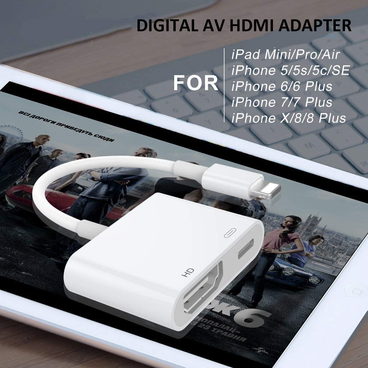 Qualihome iPhone to HDMI Adapter 1080P - Digital AV Connector for iPhone 11/Pro/XS Max/XR/X/8/7/6s Plus & iPad - Screen Mirroring to TV/Projector/Monitor - Perfect for Home Theater, Office Presentations & Gaming