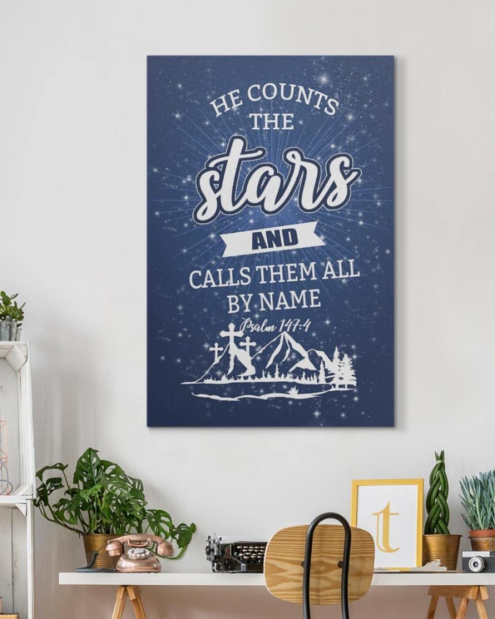 Inspiring Christian Canvas Print - Psalm 147:4 'He Counts The Stars' Bible Verse Wall Art - Religious Home Decor for Living Room, Bedroom & Church