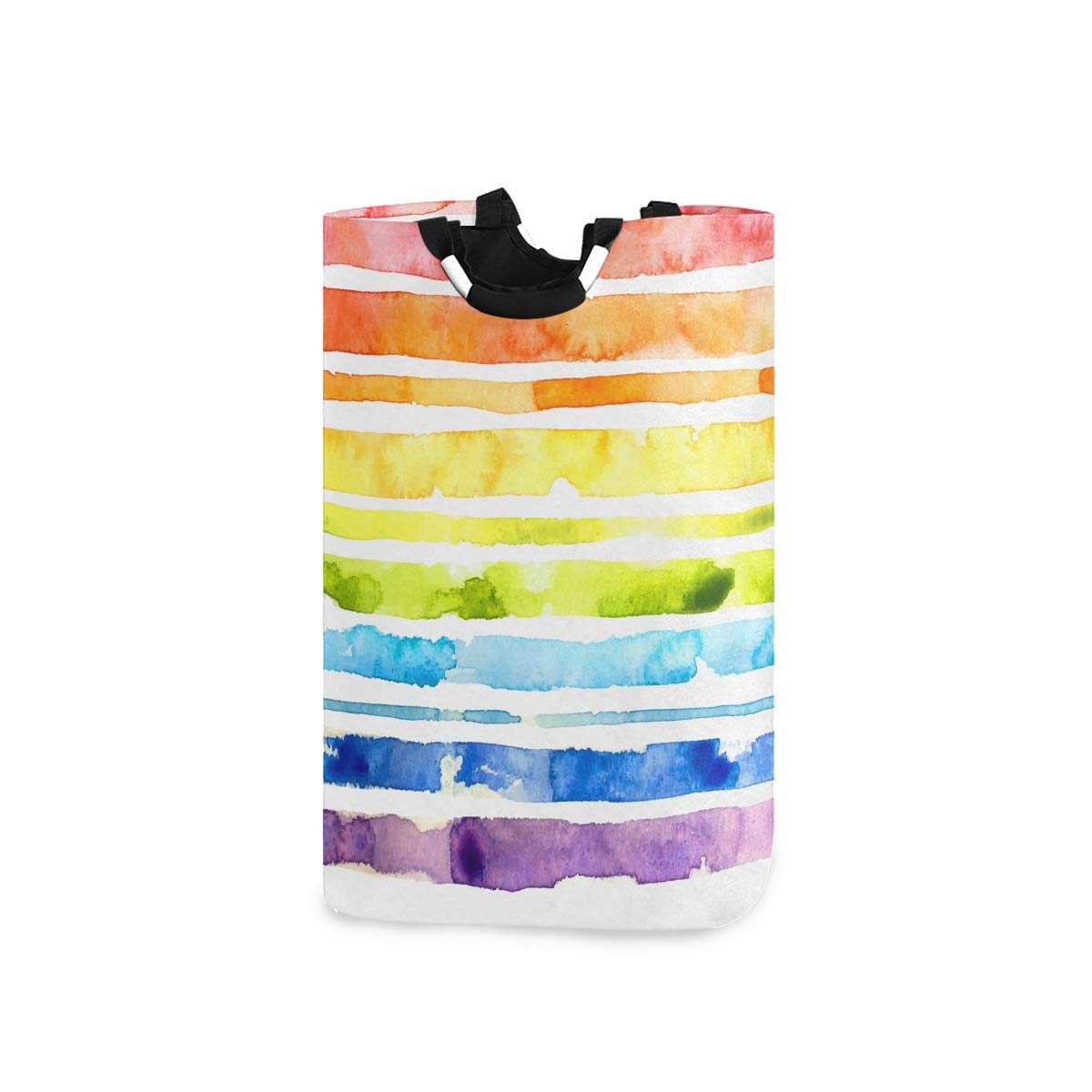 RunningBear Collapsible Laundry Basket - Large Capacity Watercolor Rainbow Clothes Hamper for Bathroom, Apartment | Portable Laundry Tote for College Dorm, Camping & Travel