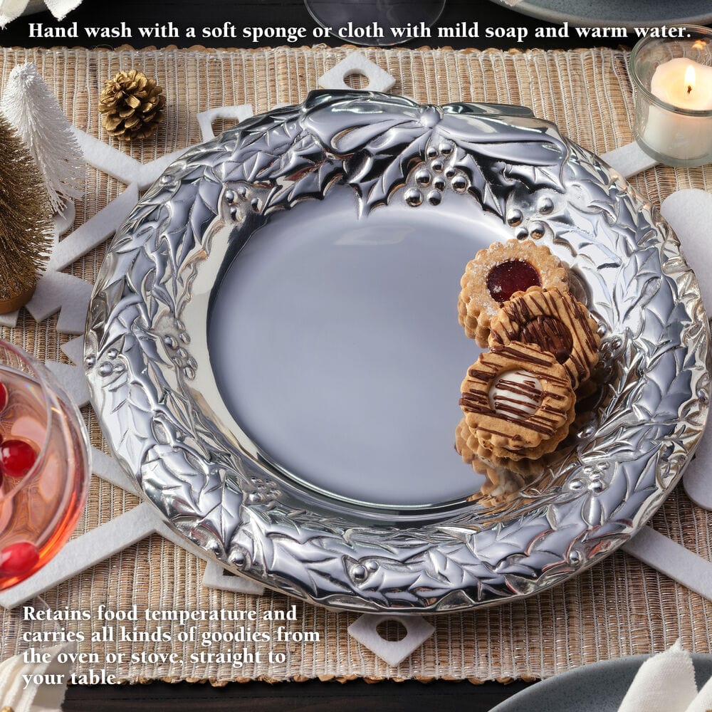 Holly Berries Wreath Serving Tray - Christmas Holiday Decorative Serving Platter for Parties, Dining & Home Decor - Perfect for Festive Gatherings, Cookie Display & Seasonal Tablescapes
