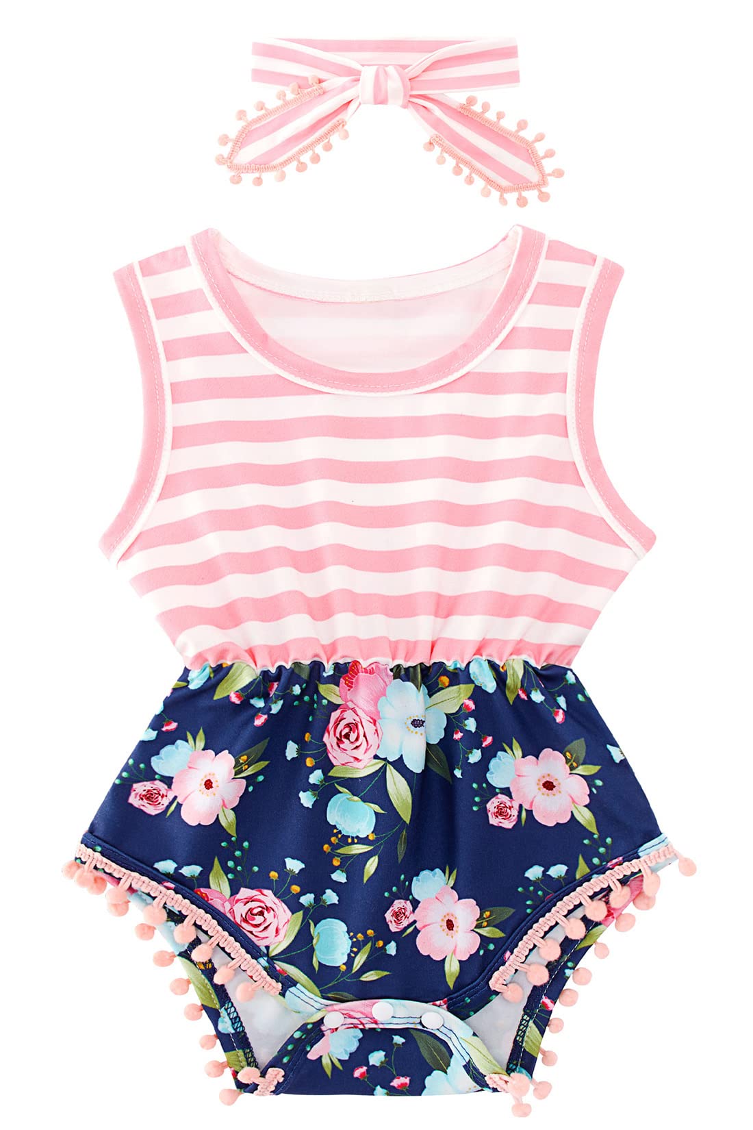 Adorable Floral Sleeveless Romper Jumpsuit Outfit Set with Headband for Baby Girls 0-24 Months | Perfect for Cowgirl-Themed Photoshoots, Summer Playdates & Newborn Fashion