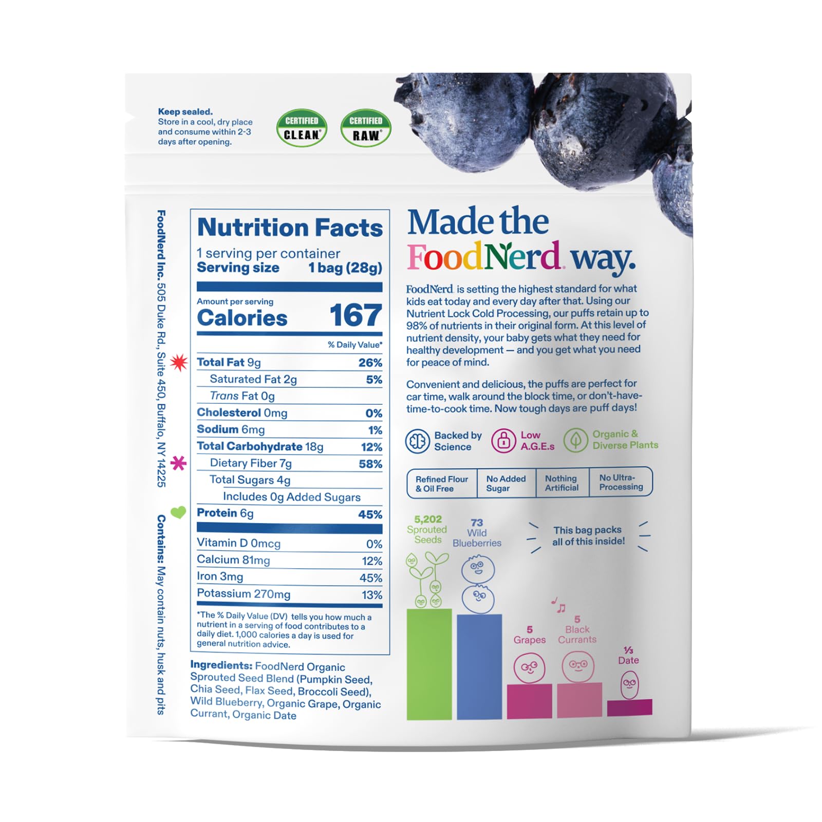Organic Blue Mega Puffs - Wild Blueberry & Currant with Sprouted Broccoli Seeds - Healthy Baby & Toddler Snacks - 100% Fruits & Vegetables - All Natural - Non-GMO - Gluten-Free - Perfect for On-the-Go, Lunchboxes & Daycare (10 Pack)