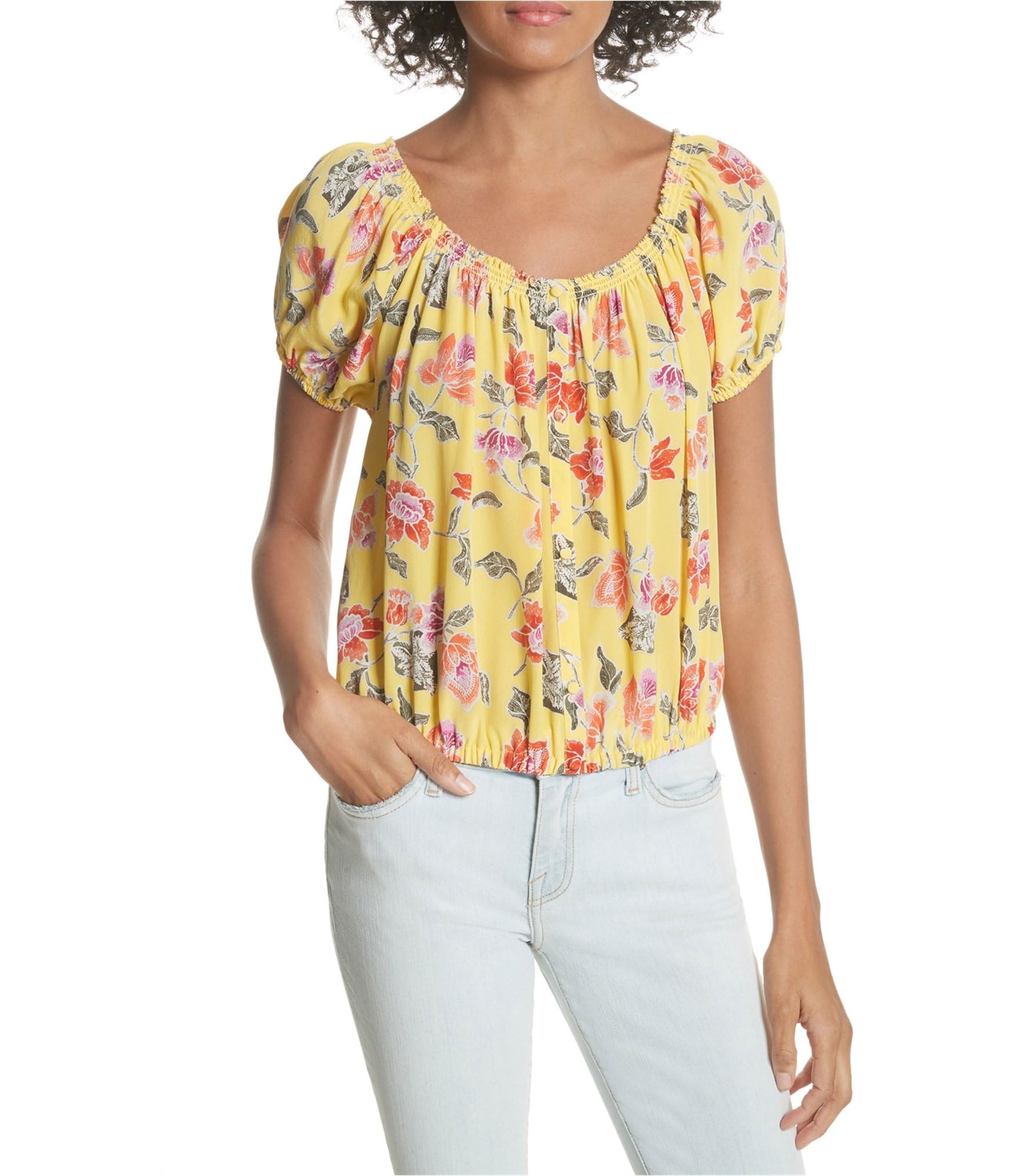 Joie Women's Hand Dyed Off The Shoulder Blouse - Yellow Boho Chic Top, Size Small | Perfect for Summer Festivals, Beach Vacations & Date Nights