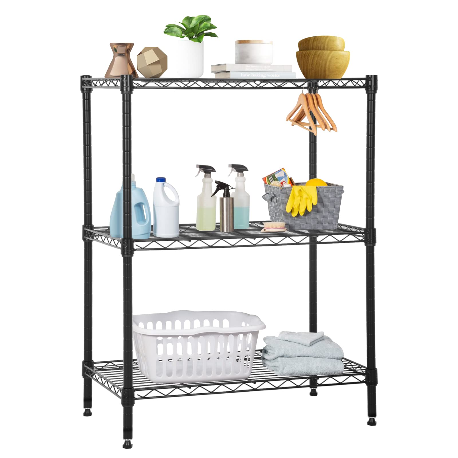 3-Tier Adjustable Wire Shelving Unit - Heavy Duty Metal Storage Rack with Leveling Feet (450lbs Capacity) - 13