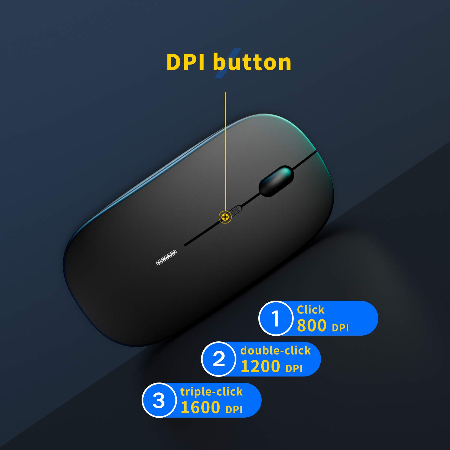 Anmck Wireless Silent USB Rechargeable Mouse - 1600DPI Adjustable Sensitivity, 10m Range, 3-Level DPI Settings - Ergonomic Mini Mouse for Laptop/PC (Windows/Mac) - Perfect for Home Office, Gaming & Travel Use