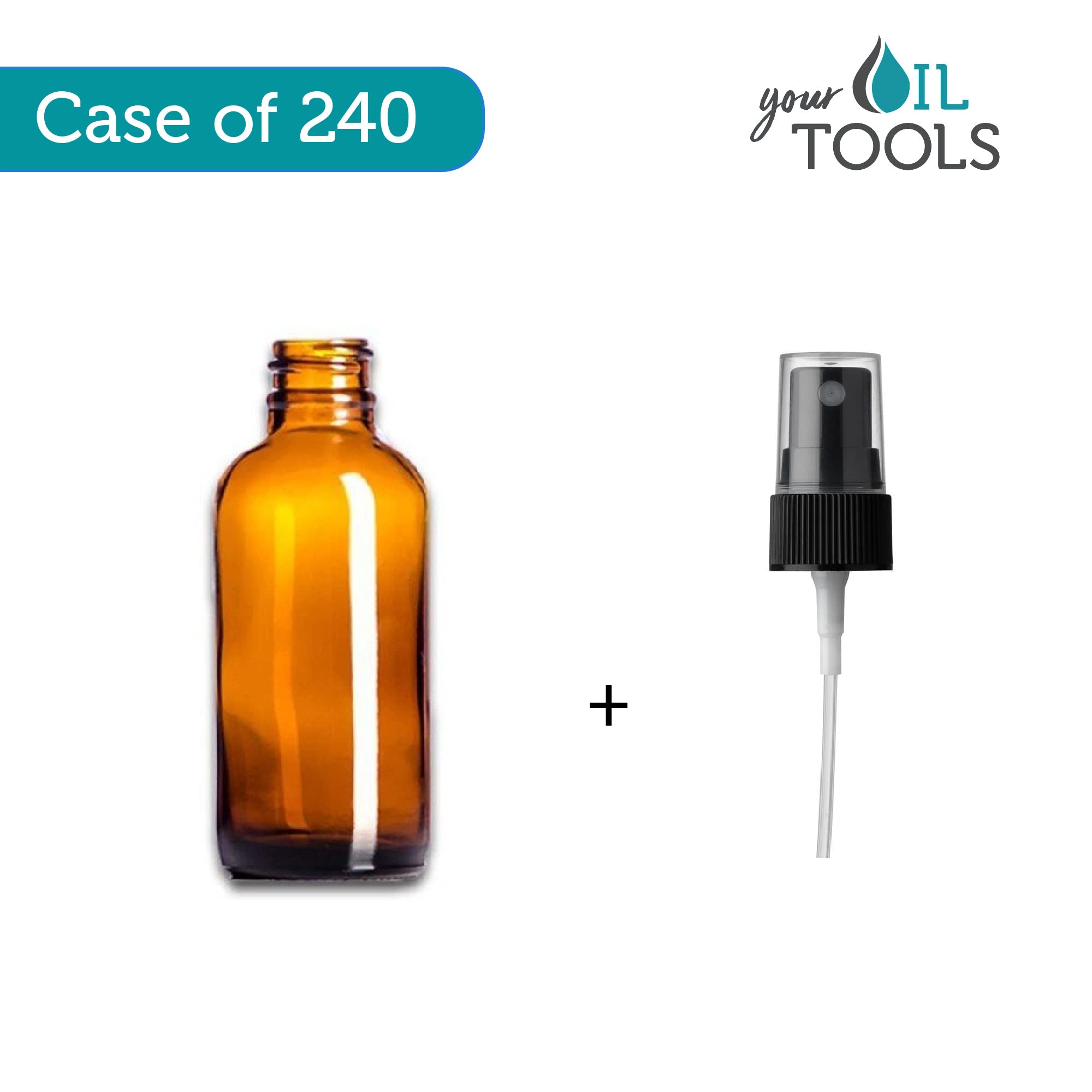2 oz Amber Glass Bottles with Black Fine Mist Sprayer - Pack of 240 (240 Bottles) - Perfect for Essential Oils, Perfumes, DIY Beauty Products & Travel-Size Liquids