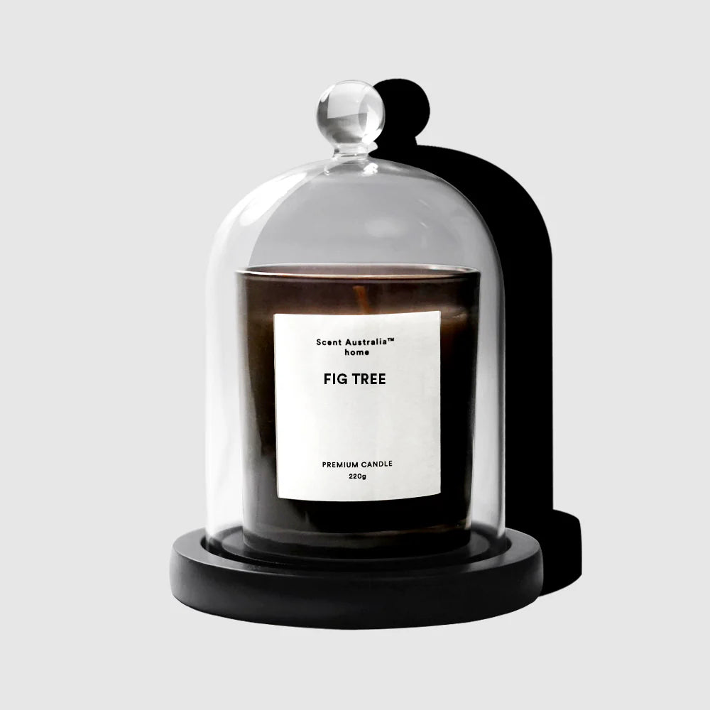 Premium Fig Tree Scented Candle (220g) with Glass Cloche & Wooden Base - Aromatherapy Home Decor for Living Room, Bedroom, and Bathroom Relaxation