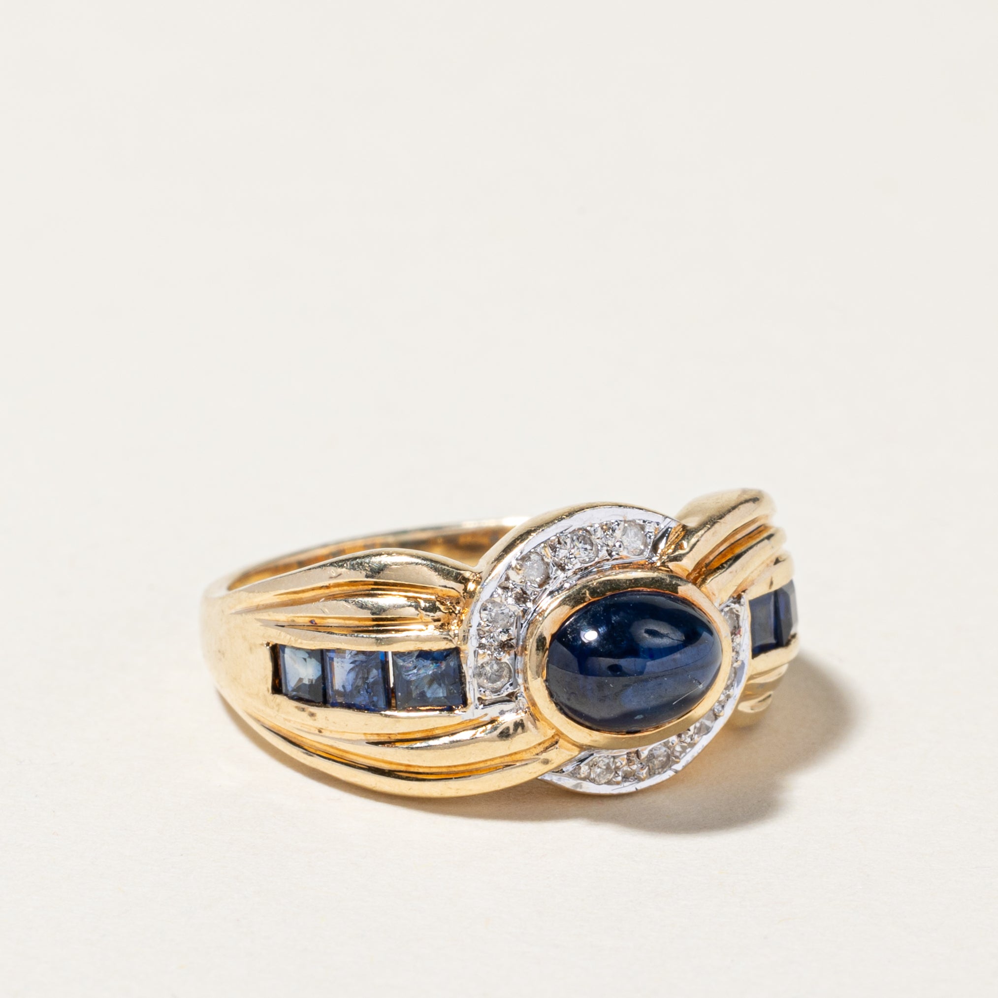 14K Yellow Gold Blue Sapphire & Diamond Cocktail Ring - 1.97ctw Sapphire & 0.10ctw Diamond - Size 7.75 - Elegant Statement Jewelry for Parties, Weddings & Special Occasions