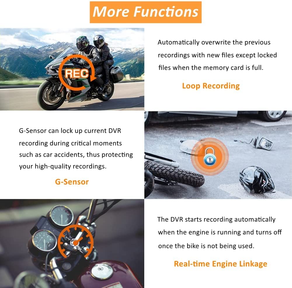 VSYSTO Motorcycle Dash Camera - 1080P HD Front and Rear Camera with WiFi, Waterproof, 130° Wide Angle, Starlight Night Vision, G-Sensor, Loop Recording (Supports 256GB) - Perfect for Adventure Riding, Commuting, and Road Safety Monitoring