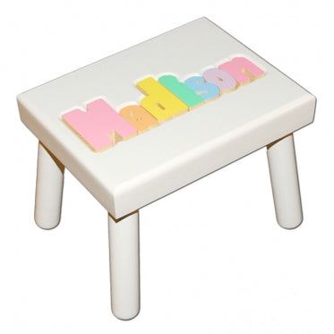 Damhorst Pastel White Wood Puzzle Stool - Kids Furniture, Nursery Decor, Playroom Seating - Perfect for Toddler Learning, Montessori Classroom & Children's Bedroom