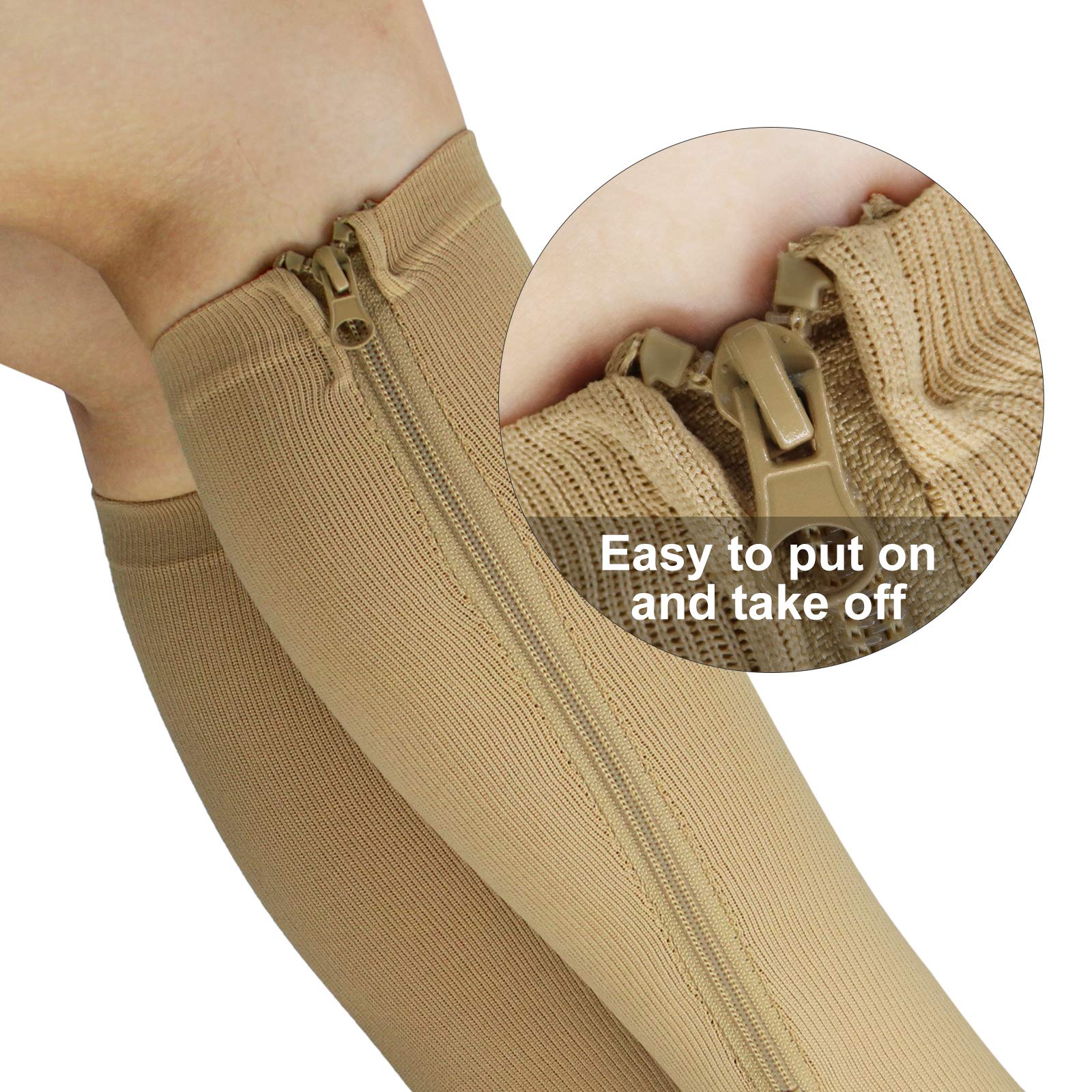 YUSHOW 3 Pairs Open Toe Compression Socks for Women - Breathable Zipper Support Stockings, Knee High Toeless Socks for Circulation, Running & Travel