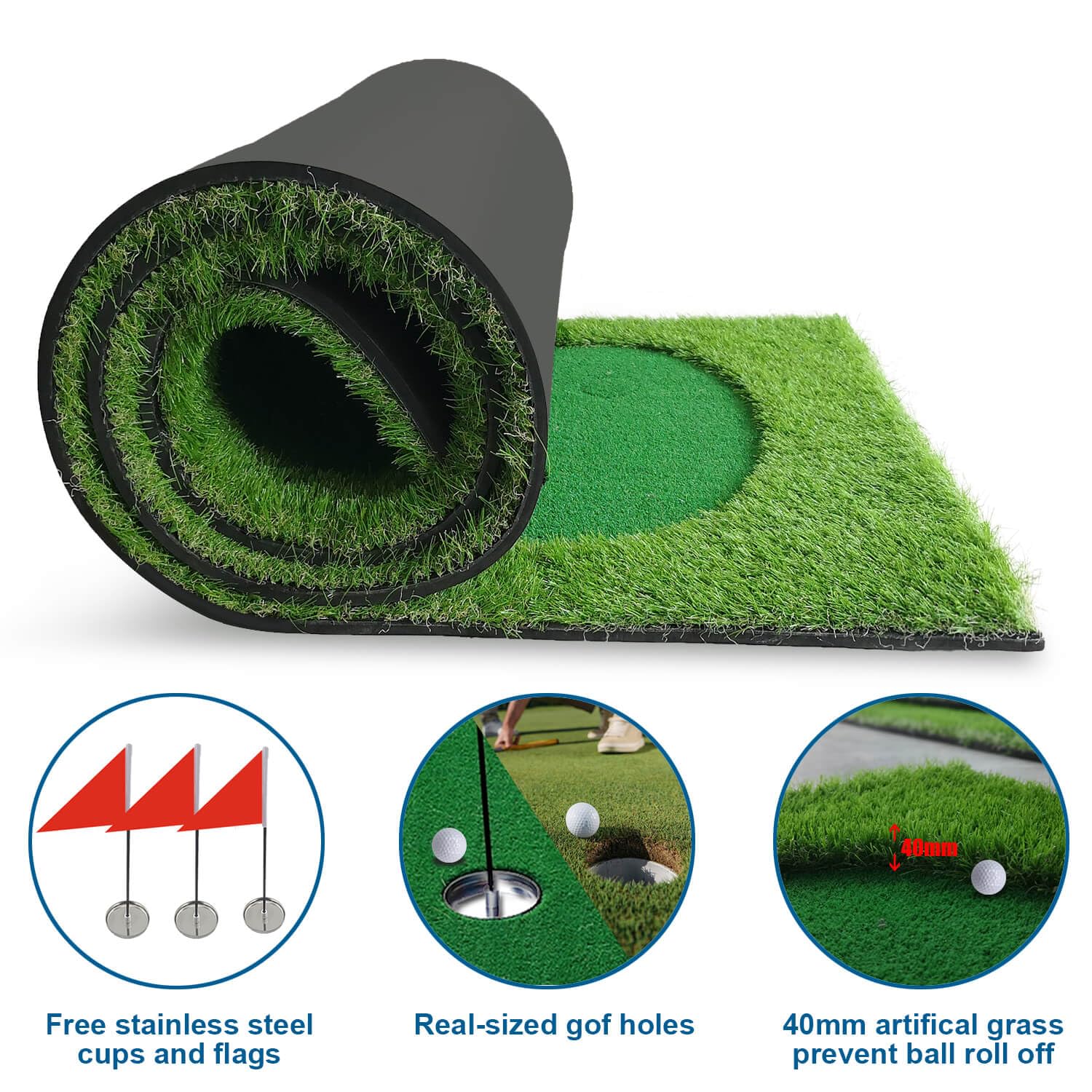 Premium Golf Putting Green Mat - Professional Indoor/Outdoor Training Aid with Challenging Putter Surface for Home, Office & Backyard Practice