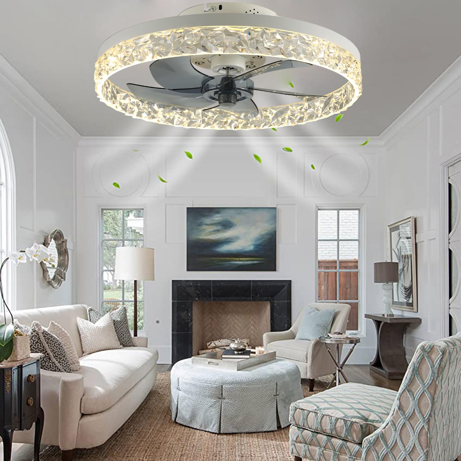 Low Profile Flush Mount Ceiling Fan with Lights & Remote - 19.7