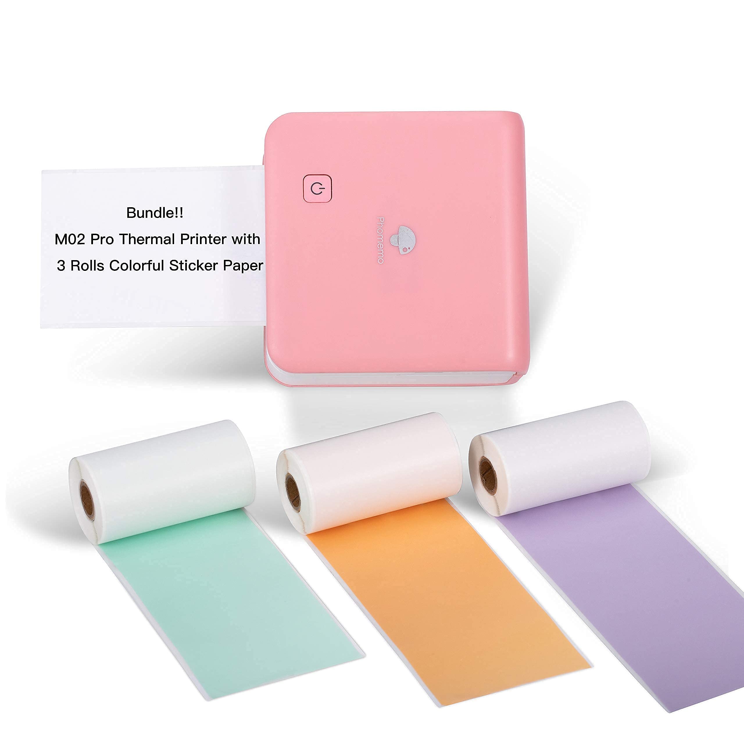 Phomemo M02 Pro Mini Bluetooth Thermal Photo Printer - Portable Sticker Printer with 3 Rolls Colorful Sticker Paper, Compatible with iOS & Android for Journaling, Study Notes, DIY Crafts, Office Work & Gifts | Perfect for Bullet Journals, Scrapbooking & Home Organization