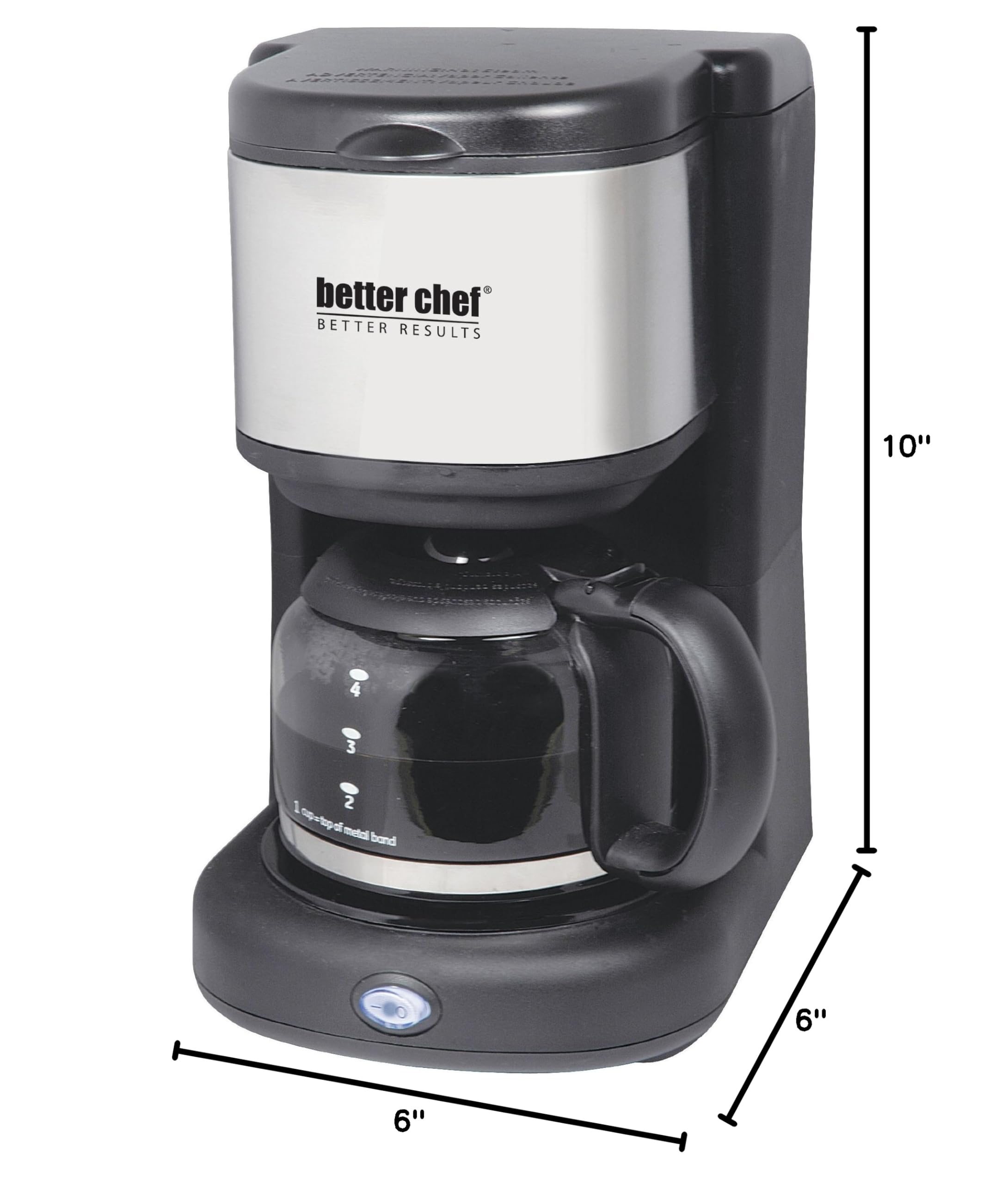 Better Chef IM-104S 4-Cup Coffee Maker with Stainless Steel Accents - Compact Black Drip Coffee Machine for Home, Office & Small Spaces - Perfect for Morning Brew, Office Use & RV Travel