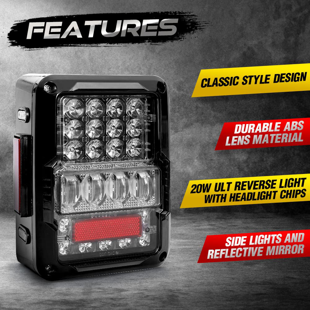 LOYO LED Tail Lights for Jeep Wrangler JK/JKU 2007-2017 - Waterproof Brake Lights with Built-in EMC (2-Pack) - Perfect for Off-Roading & Night Driving