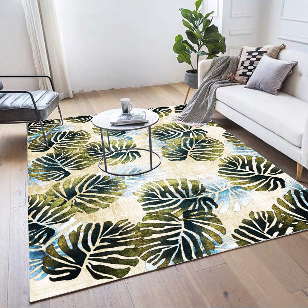Modern Green Banana Leaf Plant Pattern Carpet - Non-Slip Washable Area Rug for Bedroom, Living Room, Kitchen (150x200cm) - Perfect for Boho Home Decor & Cozy Floor Mat