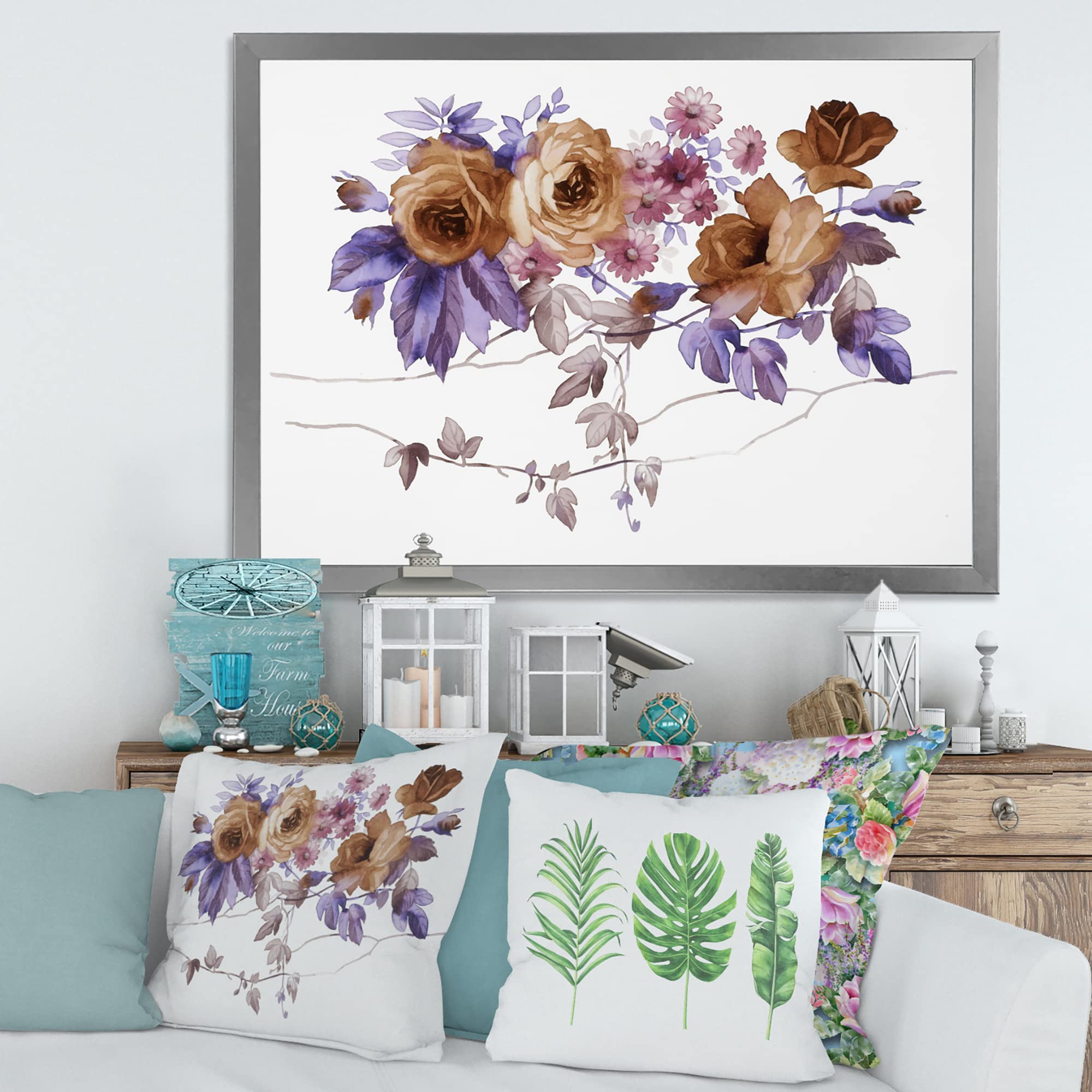 DesignQ Purple Wildflowers IV Traditional Framed Wall Art - Handmade Canvas Painting for Home Decor, Living Room, Bedroom & Office