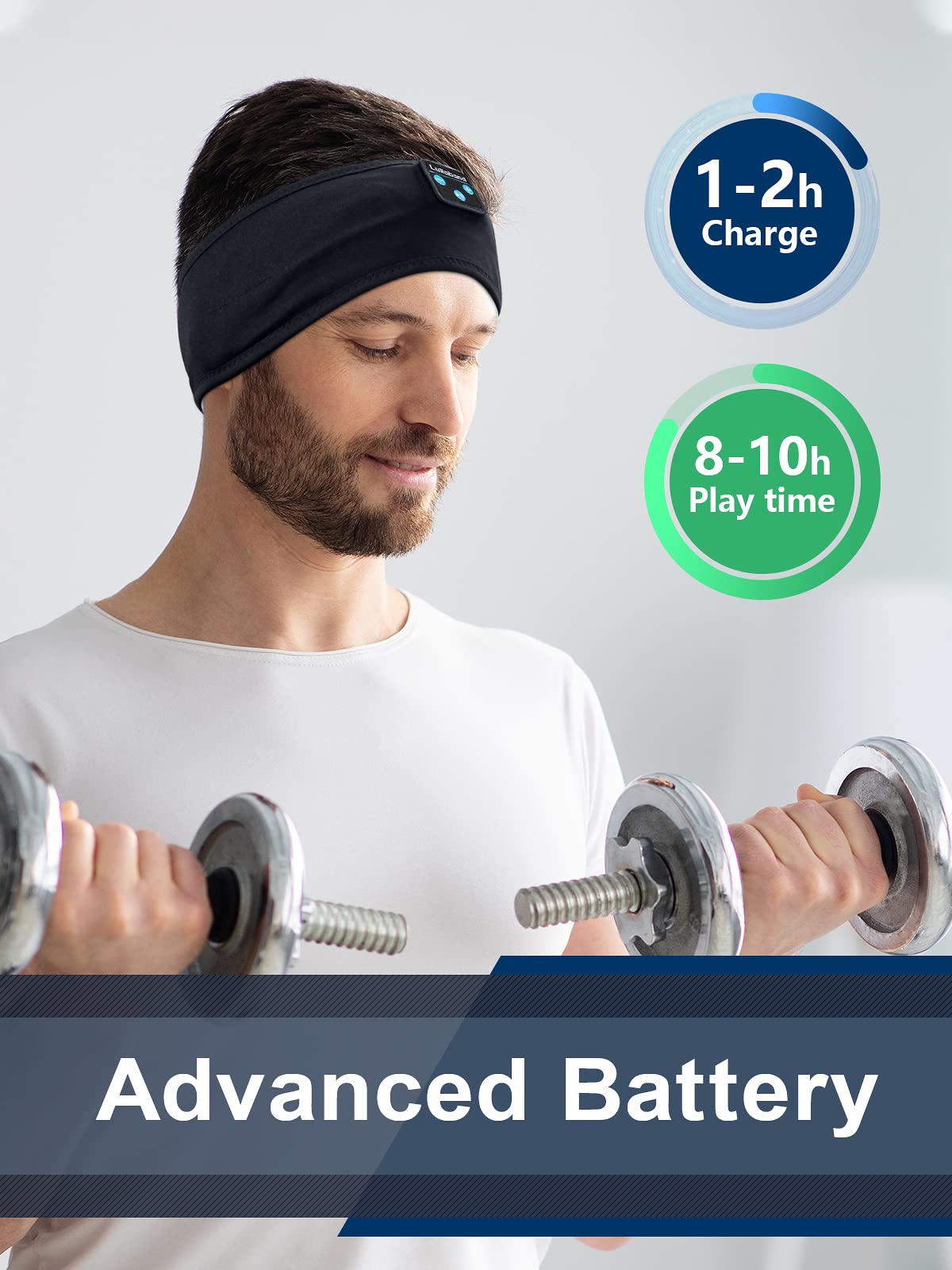 Wireless Bluetooth Sleep Headband with Built-in HD Stereo Headphones - 10-Hour Battery Life for Sleeping, Travel, Workout, Yoga & Meditation - Soft Comfortable Sleep Mask for Men & Women - Perfect Gift for Home, Office & Outdoor Activities (Dark Black)