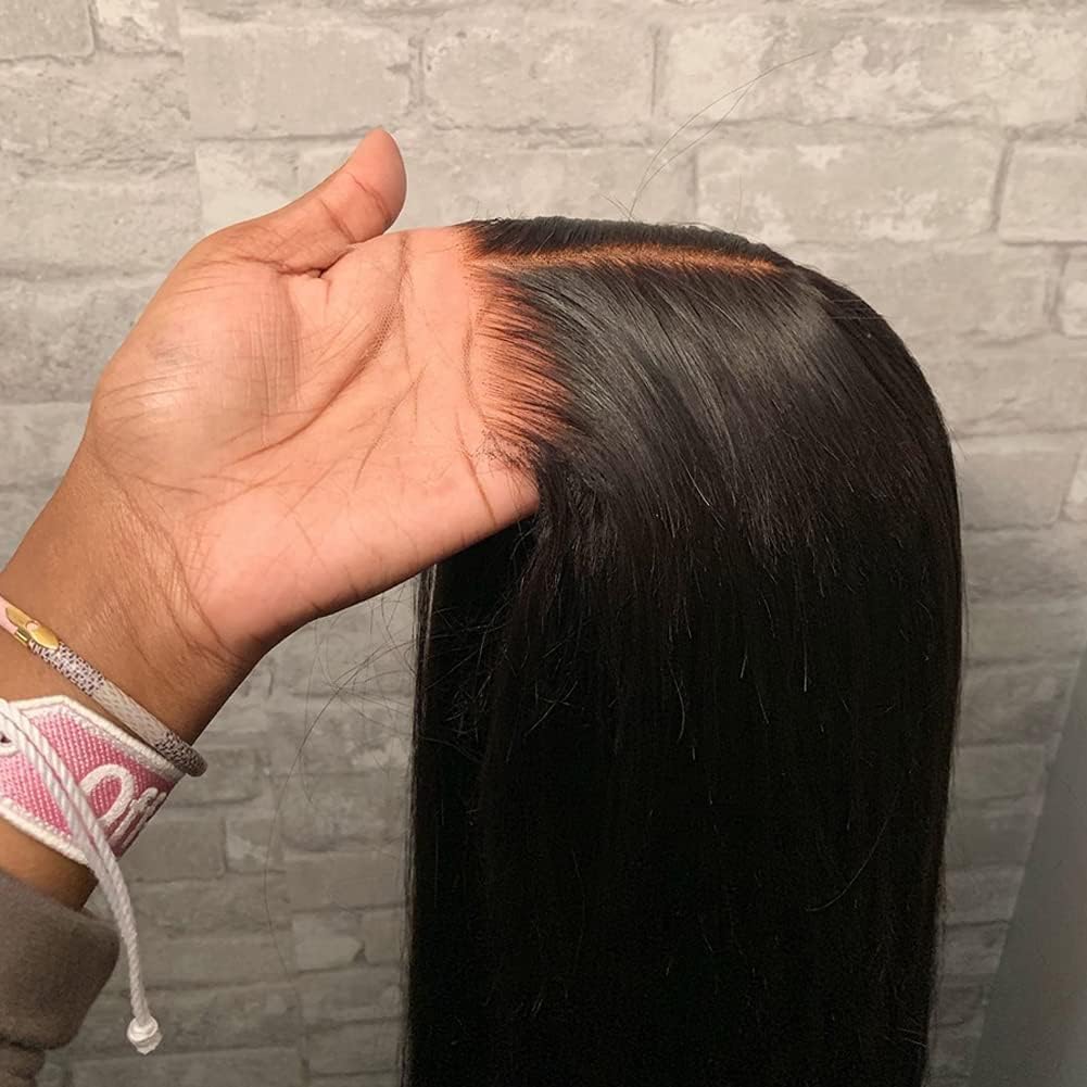 Glueless Human Hair Wig 16 Inches Straight Brazilian Virgin Hair - Pre-Cut HD Lace Wig with Bleached Knots, Natural Black Color for Women | Beginner Friendly No Glue Wig for Daily Wear, Parties & Special Occasions